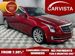 CONSECUTIVE COMSUMER CHOICE AWARD WINNERS FOR OUTSTANDING BUSINESS! LOW DEALER FINANCING RATES*, NO PAYMENTS FOR 6 MONTHS*!
WINTER AND SUMMER TIRES! LEATHER HEATED SEATS/STEERING WHEEL, BOSE AUDIO, REVERSE CAMERA, BOSE AUDIO, DUAL CLIMATE CONTROLS, KEYLESS ENTRY, COUPE, ALL WHEEL DRIVE, NO ACCIDENTS

Introducing the epitome of automotive sophistication: the 2017 Cadillac ATS Luxury Coupe. Crafted to elevate your driving experience, this sleek and stylish coupe seamlessly blends performance, luxury, and cutting-edge technology.

Step into the lap of luxury with the meticulously designed interior that exudes refinement. Sumptuous leather upholstery, meticulously crafted trims, and intuitive controls create an ambiance that combines comfort with a sense of occasion. The ATS Luxury Coupe is not just a car; its a sanctuary on wheels.

Beneath its striking exterior lies a powerhouse of performance. The 2.0L Turbocharged engine delivers an exhilarating driving experience, effortlessly combining power and efficiency. The advanced suspension system ensures a smooth and controlled ride, whether youre navigating city streets or conquering open highways. Heated seats and steering wheel will keep you cozy on those winter days. 

Stay connected and entertained with the Cadillac User Experience (CUE) infotainment system. The 8-inch touchscreen display puts all your entertainment, navigation, and communication at your fingertips, while the premium sound system immerses you in concert-quality audio.

Safety is paramount, and the 2017 ATS Luxury Coupe is equipped with a comprehensive suite of advanced safety features. From forward collision alert to lane departure warning, Cadillac has left no stone unturned in ensuring your peace of mind on every journey.

Make a statement on the road with the bold and distinctive design of the ATS Luxury Coupe. The iconic Cadillac emblem graces the front, signaling to the world that you demand nothing but the best in automotive excellence.

Dont just drive, experience luxury at every turn. Elevate your journey with the 2017 Cadillac ATS Luxury Coupe  where performance meets refinement in a seamless fusion of power, style, and sophistication. Your road to luxury begins here.
Receivers of the Prestigious Consumer Choice Award winners in 2021/2022/2023 and 2024! Low rate dealer arranged financing available!
At Carvista we offer a unique buying experience, with no deceiving finance gimmicks and trades are welcome but not required!  Carvista is a family operated business that has been in business for over 25 years, and has earned a A+ BBB Accreditation and outstanding consumer accolades. Offering 175 quality pre-owned vehicles, all are certified and Carfax verified, most with remaining factory warranty and a modern facility located on Winnipegs Regent Ave strip.  We welcome you to visit us at 1201 Regent Ave W, at Carvista, and drive away in a like new vehicle for less.  In many cases we can offer no payments for 6 months! Dont let your trade or credit stop you, we accept any kind, any time. CARVISTA.CA, "Where the deals are". 
Prices and payments exclude GST OR PST
Carvista Inc. Dealer Permit # 1211, Category: Used Vehicle
 Please verify all ad details with a Carvista sales person, vehicle may not be exactly as shown.