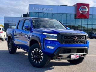 <b>Off-Road Package,  Navigation,  360 Camera,  Heated Seats,  Apple CarPlay!</b><br> <br> <br> <br>  With relentless power and capability, this 2024 Nissan Frontier is as rough and tumble as it looks. <br> <br>Massive power and massive fun, this 2024 Frontier proves that size isnt everything. Full of fun features for both work and play, along with best-in-class standard horsepower, this 2024 Frontier really is the king of midsize trucks. If you want one truck that can do it all in style and comfort, this 2024 Nissan Frontier is an easy choice.<br> <br> This bluestone  Crew Cab 4X4 pickup   has an automatic transmission and is powered by a  310HP 3.8L V6 Cylinder Engine.<br> <br> Our Frontiers trim level is Crew Cab PRO-4X. This Frontier Pro is fully equipped for work or play with added NissanConnect with navigation and wi-fi, Bilstein shocks, a driver selectable rear locking diff, Class III towing equipment, three skid plates, a spray in bed liner, a rear step bumper, and a 360-degree camera with off-road mode. This midsize truck is an everyday workhorse with Class III towing equipment with sway control, automatic locking hubs, tow hooks, automatic LED headlamps, fog lamps, and two 120V outlets. Stay connected with modern technology features such as touchscreen with voice activation, Apple CarPlay, and Android Auto. Other great features include remote keyless entry and push button start, collision mitigation, lane departure warning, blind spot warning, and distance pacing. This vehicle has been upgraded with the following features: Off-road Package,  Navigation,  360 Camera,  Heated Seats,  Apple Carplay,  Android Auto,  Blind Spot Detection. <br><br> <br>To apply right now for financing use this link : <a href=https://www.bourgeoisnissan.com/finance/ target=_blank>https://www.bourgeoisnissan.com/finance/</a><br><br> <br/><br>Discount on vehicle represents the Cash Purchase discount applicable and is inclusive of all non-stackable and stackable cash purchase discounts from Nissan Canada and Bourgeois Midland Nissan and is offered in lieu of sub-vented lease or finance rates. To get details on current discounts applicable to this and other vehicles in our inventory for Lease and Finance customer, see a member of our team. </br></br>Since Bourgeois Midland Nissan opened its doors, we have been consistently striving to provide the BEST quality new and used vehicles to the Midland area. We have a passion for serving our community, and providing the best automotive services around.Customer service is our number one priority, and this commitment to quality extends to every department. That means that your experience with Bourgeois Midland Nissan will exceed your expectations  whether youre meeting with our sales team to buy a new car or truck, or youre bringing your vehicle in for a repair or checkup.Building lasting relationships is what were all about. We want every customer to feel confident with his or her purchase, and to have a stress-free experience. Our friendly team will happily give you a test drive of any of our vehicles, or answer any questions you have with NO sales pressure.We look forward to welcoming you to our dealership located at 760 Prospect Blvd in Midland, and helping you meet all of your auto needs!<br> Come by and check out our fleet of 20+ used cars and trucks and 90+ new cars and trucks for sale in Midland.  o~o