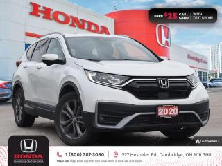 <p><strong>HONDA CERTIFIED USED VEHICLE! ONE PREVIOUS OWNER! TEST DRIVE TODAY!</strong> 2020 Honda CR-V Sport featuring CVT transmission, five passenger seating, power sunroof, remote engine starter, rearview camera with dynamic guidelines, Apple CarPlay™ and Android Auto™ connectivity, Siri® Eyes Free compatibility, ECON mode, Bluetooth, AM/FM audio system with two USB inputs, steering wheel mounted controls, cruise control, air conditioning, dual climate zones, heated front seats, 12V power outlet, idle stop, power mirrors, power locks, power windows, 60/40 split fold-down rear seatback, Anchors and Tethers for Children (LATCH) , The Honda Sensing Technologies - Adaptive Cruise Control, Forward Collision Warning system, Collision Mitigation Braking system, Lane Departure Warning system, Lane Keeping Assist system and Road Departure Mitigation system, remote keyless entry with trunk release, auto on/off headlights, LED brake lights, LED tail lights, electronic stability control and anti-lock braking system. Contact Cambridge Centre Honda for special discounted finance rates, as low as 8.99%, on approved credit from Honda Financial Services.</p>

<p><span style=color:#ff0000><strong>FREE $25 GAS CARD WITH TEST DRIVE!</strong></span></p>

<p>Our philosophy is simple. We believe that buying and owning a car should be easy, enjoyable and transparent. Welcome to the Cambridge Centre Honda Family! Cambridge Centre Honda proudly serves customers from Cambridge, Kitchener, Waterloo, Brantford, Hamilton, Waterford, Brant, Woodstock, Paris, Branchton, Preston, Hespeler, Galt, Puslinch, Morriston, Roseville, Plattsville, New Hamburg, Baden, Tavistock, Stratford, Wellesley, St. Clements, St. Jacobs, Elmira, Breslau, Guelph, Fergus, Elora, Rockwood, Halton Hills, Georgetown, Milton and all across Ontario!</p>