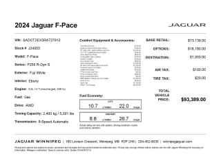 New 2024 Jaguar F-PACE P250 R-Dynamic S Winter Tire Pkg! for sale in Winnipeg, MB