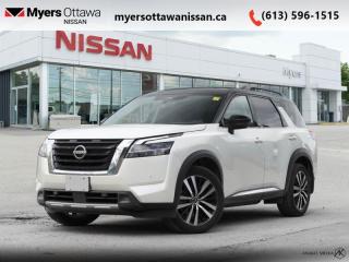 <b>Cooled Seats,  Bose Premium Audio,  HUD,  Wireless Charging,  Sunroof!</b><br> <br> <br> <br>  You can return to your rugged roots in this 2024 Nissan Pathfinder. <br> <br>With all the latest safety features, all the latest innovations for capability, and all the latest connectivity and style features you could want, this 2024 Nissan Pathfinder is ready for every adventure. Whether its the urban cityscape, or the backcountry trail, this 2024Pathfinder was designed to tackle it with grace. If you have an active family, they deserve all the comfort, style, and capability of the 2024 Nissan Pathfinder.<br> <br> This white 2-tone SUV  has an automatic transmission and is powered by a  284HP 3.5L V6 Cylinder Engine.<br> <br> Our Pathfinders trim level is Platinum. This Pathfinder Platinum trim adds top of the line comfort features such as a heads-up display, Bose Premium Audio System, wireless Apple CarPlay and Android Auto, heated and cooled quilted leather trimmed seats, and heated second row captains chairs. This family SUV is ready for the city or the trail with modern features such as NissanConnect with navigation, touchscreen, and voice command, Apple CarPlay and Android Auto, paddle shifters, Class III towing equipment with hitch sway control, automatic locking hubs, a 120V outlet, alloy wheels, automatic LED headlamps, and fog lamps. Keep your family safe and comfortable with a heated leather steering wheel, driver memory settings, a dual row sunroof, a proximity key with proximity cargo access, smart device remote start, power liftgate, collision mitigation, lane keep assist, blind spot intervention, front and rear parking sensors, and a 360-degree camera. This vehicle has been upgraded with the following features: Cooled Seats,  Bose Premium Audio,  Hud,  Wireless Charging,  Sunroof,  Navigation,  Heated Seats. <br><br> <br>To apply right now for financing use this link : <a href=https://www.myersottawanissan.ca/finance target=_blank>https://www.myersottawanissan.ca/finance</a><br><br> <br/> See dealer for details. <br> <br><br> Come by and check out our fleet of 20+ used cars and trucks and 120+ new cars and trucks for sale in Ottawa.  o~o