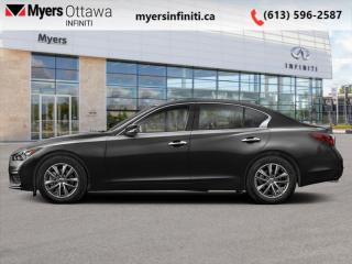 <b>Power Liftgate,  Heated Seats,  Heated Steering Wheel,  4G Wi-Fi,  Android Auto!</b><br> <br> <br> <br>  With an assertive fascia and creased sheet-metal, this 2023 Infiniti Q50 looks the part of a sports sedan. <br> <br>This gorgeous Infiniti Q50 is a meticulously engineered sports sedan, built with fun and comfort in mind. Impressive technology, adequate ergonomics and stellar dynamics make this Q50 a strong contender in this competitive vehicle class. Also bundled with cutting edge driver-assistive and safety systems, this 2023 Infiniti Q50 checks all the boxes and remains a desirable and versatile sports sedan.<br> <br> This black obsidian sedan  has an automatic transmission and is powered by a  300HP 3.0L V6 Cylinder Engine.<br> <br> Our Q50s trim level is PURE. This Q50 has all the cool tech you need with Infiniti InTouch dual display infotainment with wireless Apple CarPlay and Android Auto, Siri EyesFree, Bluetooth hands free phone assistant, Wi-Fi, and streaming audio. On top of all that connectivity, is classic comfort in the form of heated seats and steering wheel, power liftgate, synthetic leather upholstery, and forward emergency braking. The exterior is equally next level with a chrome exhaust tip, alloy wheels, chrome trim and grille, rain sensing wipers, automatic LED lighting with fog lamps, and stylish perimeter approach lights. This vehicle has been upgraded with the following features: Power Liftgate,  Heated Seats,  Heated Steering Wheel,  4g Wi-fi,  Android Auto,  Apple Carplay,  Synthetic Leather Seats. <br><br> <br>To apply right now for financing use this link : <a href=https://www.myersinfiniti.ca/finance/ target=_blank>https://www.myersinfiniti.ca/finance/</a><br><br> <br/> Total  cash rebate of $3500 is reflected in the price. Rebate is not combinable with subvented rate <br> Buy this vehicle now for the lowest bi-weekly payment of <b>$410.51</b> with $0 down for 84 months @ 11.00% APR O.A.C. ( taxes included, $821  and licensing fees    ).  Incentives expire 2024-04-30.  See dealer for details. <br> <br><br> Come by and check out our fleet of 30+ used cars and trucks and 100+ new cars and trucks for sale in Ottawa.  o~o