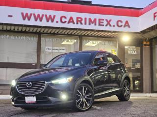 Great Condition Accident Free Mazda CX-3 GT AWD! Equipped with a Sunroof, Lux Suede Interior, BOSE Premium Sound, Heads Up Display, Heated Seats, Back up Camera, Navigation, Bluetooth, Cruise Control, Power Group, Remote Start, Alloys, Fog Lights, Smart Key with Push Button Start, LED Headlights and Taillights.