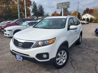 <p><span style=font-family: Segoe UI, sans-serif; font-size: 18px;>EXCELLENT CONDITION WHITE ON BLACK KIA SPORTS-UTILITY VEHICLE EQUIPPED W/ THE EVER RELIABLE 6 CYLINDER 3.5L DOHC ENGINE, LOADED W/ CLASS-3 TOW HITCH PACKAGE, HEATED SEATS, TINTED WINDOWS, HEATED/POWER SIDE VIEW MIRRORS, BLUETOOTH CONNECTION, CRUISE CONTROL, PUSH BUTTON START, AM/FM/XM/CD RADIO, KEYLESS ENTRY, POWER LOCKS/WINDOWS/MIRRORS, AIR CONDITIONING, WARRANTY AND MUCH MORE! This vehicle comes certified with all-in pricing excluding HST tax and licensing. Also included is a complimentary 36 days complete coverage safety and powertrain warranty, and one year limited powertrain warranty. Please visit our website at bossauto.ca today!</span></p>