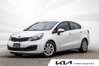 Odometer is 13668 kilometers below market average! White 2015 Kia Rio LX FWD 6-Speed Manual 1.6L 4-Cylinder DGI DOHC 16V Dual CVVT<br><br>Black Cloth, 15 Steel Wheels w/Covers, ABS brakes, Electronic Stability Control, Front Bucket Seats, Power door mirrors, Power windows, Radio: AM/FM/CD/MP3/Satellite Stereo, Steering wheel mounted audio controls, Tilt steering wheel, Traction control, Trip computer.<br><br><br>Reviews:<br>  * Interior and exterior styling, fuel efficiency, feature content for the money, and an upscale cabin design are all highly rated by owners of this generation of Kia Rio. A multitude of charge ports and a deep, large trunk are also noted. Headroom, even for taller drivers, is said to be generous. Source: autoTRADER.ca Sale Price is Plus 13% HST, Financing Available OAC (On Approved Credit).