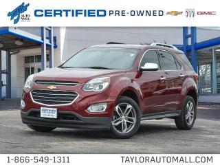 <b>Leather Seats,  Bluetooth,  Heated Seats,  Rear Vision Camera,  Power Liftgate!</b><br> <br>    The 2017 Equinox offers state-of-the-art technology, designed to keep you connected and entertained every time you drive. This  2017 Chevrolet Equinox is for sale today in Kingston. <br> <br>The 2017 Chevrolet Equinox has struck the right chord for many compact crossover buyers. If you want an stylish and powerful compact SUV with a ton of passenger space, the 2017 Chevy Equinox is definitely worth a look. This  SUV has 124,400 kms. Its  nice in colour  . It has an automatic transmission and is powered by a  182HP 2.4L 4 Cylinder Engine.  It may have some remaining factory warranty, please check with dealer for details. <br> <br> Our Equinoxs trim level is Premier. This top of the line Premier model gives you a long list of additional equipment such as a power liftgate, leather heated seats with power adjustments, a rear vision camera and bluetooth connectivity integrated with a 7 inch colour touchscreen. This fantastic model also includes the Premier exterior appearance package that adds chrome exterior accents and upgrades the aluminum wheels. This vehicle has been upgraded with the following features: Leather Seats,  Bluetooth,  Heated Seats,  Rear Vision Camera,  Power Liftgate. <br> <br>To apply right now for financing use this link : <a href=https://www.taylorautomall.com/finance/apply-for-financing/ target=_blank>https://www.taylorautomall.com/finance/apply-for-financing/</a><br><br> <br/><br> Buy this vehicle now for the lowest bi-weekly payment of <b>$168.24</b> with $0 down for 84 months @ 9.99% APR O.A.C. ( Plus applicable taxes -  Plus applicable fees   / Total Obligation of $30619  ).  See dealer for details. <br> <br>For more information, please call any of our knowledgeable used vehicle staff at (613) 549-1311!<br><br> Come by and check out our fleet of 90+ used cars and trucks and 130+ new cars and trucks for sale in Kingston.  o~o