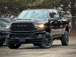 **NOTE** An additional charge of $799 will be applied for LineX Bed Liner.  Our New Diesel powered 2024 RAM 2500 Big Horn Crew Cab 4X4 in Diamond Black Crystal Pearl is engineered to make quick work out of your challenging tasks! Motivated by a TurboCharged 6.7 Litre Cummins Diesel 6 Cylinder providing 370hp and 850lb-ft of torque to a 6 Speed Automatic transmission for terrific towing and hauling capability. A heavy-duty suspension is standard for a confident ride, and our Four Wheel Drive truck has no-nonsense good looks with eye-catching details. This mighty machine is ready to rule the road with chrome-clad wheels, chrome accents, heated power trailer mirrors, bright bumpers, spray-on bed liner, and a Class V receiver hitch.  Big-time advantages in our Big Horn cabin include comfortable heated cloth seats, a tiltable four-spoke heated steering wheel, air conditioning, power accessories, door-sill scuff plates, pushbutton ignition, a 12V power outlet, keyless access, cruise control, and clever storage solutions. A Uconnect infotainment system with a 3.5-inch driver display, a 5-inch touchscreen, navigation, voice control, Bluetooth®, and a six-speaker sound system is also at your service.  RAM supplies a rearview camera, hill start assistance, trailer sway control, ABS, tire pressure monitoring, traction control, stability control, advanced airbags, and more for safer days. That makes our 2500 Big Horn a great way to grow your business! Save this Page and Call for Availability. We Know You Will Enjoy Your Test Drive Towards Ownership!