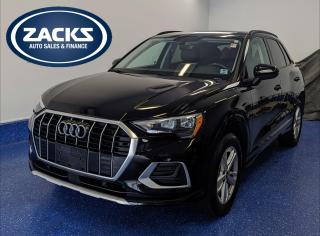 New Price! 2021 Audi Q3 quattro quattro Premium Komfort Certified. 8-Speed Automatic with Tiptronic quattro Mythos Black Metallic 2.0L 4-Cylinder TFSI<br><br><br>ABS brakes, Alloy wheels, Electronic Stability Control, Front dual zone A/C, Heated door mirrors, Heated Front Bucket Seats, Heated front seats, Illuminated entry, Low tire pressure warning, Remote keyless entry, Traction control.<br><br>Certification Program Details: Fully Reconditioned | Fresh 2 Yr MVI | 30 day warranty* | 110 point inspection | Full tank of fuel | Krown rustproofed | Flexible financing options | Professionally detailed<br><br>This vehicle is Zacks Certified! Youre approved! We work with you. Together well find a solution that makes sense for your individual situation. Please visit us or call 902 843-3900 to learn about our great selection.<br>Awards:<br>  * ALG Canada Residual Value Awards<br>With 22 lenders available Zacks Auto Sales can offer our customers with the lowest available interest rate. Thank you for taking the time to check out our selection!