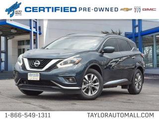 <b>Sunroof,  Navigation,  Heated Seats,  Heated Steering Wheel,  Power Liftgate!</b><br> <br>    For a stylish, well-appointed crossover that wont break the bank, this versatile Nissan Murano delivers a fantastic value. This  2018 Nissan Murano is for sale today in Kingston. <br> <br>Enjoy a premium crafted crossover experience. This Nissan Murano leads with innovation and follows through with devotion to the smallest detail. An unmistakable exterior draws you in. The well-appointed interior creates a personal environment for the driver while keeping your passengers comfortable. A potent drivetrain delivers confident, refined control. Embrace the details. Delight in technology. It all starts with a touch of the push-button ignition. This  SUV has 122,938 kms. Its  blue in colour  . It has an automatic transmission and is powered by a  260HP 3.5L V6 Cylinder Engine.  <br> <br> Our Muranos trim level is AWD SV. This Murano SV is a picture of versatility. It comes with all-wheel drive, a power panoramic moonroof, remote start, a power liftgate, a heated, leather-wrapped steering wheel, an AM/FM CD player with Bluetooth and SiriusXM, front and rear USB ports, navigation, a rearview camera, dual zone automatic climate control, heated front seats, aluminum wheels, and more. This vehicle has been upgraded with the following features: Sunroof,  Navigation,  Heated Seats,  Heated Steering Wheel,  Power Liftgate,  Bluetooth,  Rear View Camera. <br> <br>To apply right now for financing use this link : <a href=https://www.taylorautomall.com/finance/apply-for-financing/ target=_blank>https://www.taylorautomall.com/finance/apply-for-financing/</a><br><br> <br/><br> Buy this vehicle now for the lowest bi-weekly payment of <b>$168.24</b> with $0 down for 84 months @ 9.99% APR O.A.C. ( Plus applicable taxes -  Plus applicable fees   / Total Obligation of $30619  ).  See dealer for details. <br> <br>For more information, please call any of our knowledgeable used vehicle staff at (613) 549-1311!<br><br> Come by and check out our fleet of 90+ used cars and trucks and 150+ new cars and trucks for sale in Kingston.  o~o
