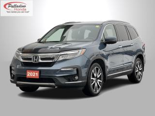 <b>Cooled Seats,  Leather Seats,  Navigation,  Sunroof,  Rear Video Entertainment!</b><br> <br>    As big on cargo space as it is on style, this 2021 Honda Pilot is more than an SUV, its how your family achieves their goals. This  2021 Honda Pilot is for sale today in Sudbury. <br> <br>With a highly flexible interior, extremely comfortable ride, and loads of active safety features, this 2021 Honda Pilot should easily be your top choice. The interior of this Honda Pilot surrounds you and your passengers in sophistication thanks to its ergonomic design and soft-touch materials. Along with its impressive interior is a sleek and muscular body with sculpted exterior lines and modern fascia. If your family needs a new driving partner thats steeped in refinement, look no further than this stunning 2021 Honda Pilot.This  SUV has 127,434 kms. Its  obsidian blue in colour  . It has an automatic transmission and is powered by a  3.5L V6 24V GDI SOHC engine.  <br> <br> Our Pilots trim level is Touring - 7 Passenger. This 7 passenger Pilot Touring has second row captains chairs and a wider, panoramic moonroof. Touring features include cooled front seats, How Much Farther? app, rear entertainment with video playback and HDMI inputs, Wi-Fi hotspot, premium audio, wireless charging, hands free power liftgate, CabinTalk PA system, ambient interior lighting, 115V power outlet, rain sensing wipers, and power folding side mirrors. The interior is also loaded navigation, leather seats, a one touch power moonroof, with heated seats, heated steering wheel, memory driver seat, proximity keyless entry, remote start, Apple CarPlay, Android Auto, SiriusXM, HD Radio, Bluetooth, audio display, and Siri EyesFree. Driver assistance technology is here in truckloads with collision mitigation, lane keep assist, blind spot display, adaptive cruise, a 7 inch driver information interface, and automatic highbeams.<br> This vehicle has been upgraded with the following features: Cooled Seats,  Leather Seats,  Navigation,  Sunroof,  Rear Video Entertainment,  Memory Seats,  Hands Free Liftgate. <br> <br>To apply right now for financing use this link : <a href=https://www.palladinohonda.com/finance/finance-application target=_blank>https://www.palladinohonda.com/finance/finance-application</a><br><br> <br/><br>Palladino Honda is your ultimate resource for all things Honda, especially for drivers in and around Sturgeon Falls, Elliot Lake, Espanola, Alban, and Little Current. Our dealership boasts a vast selection of high-class, top-quality Honda models, as well as expert financing advice and impeccable automotive service. These factors arent what set us apart from other dealerships, though. Rather, our uncompromising customer service and professionalism make every experience unforgettable, and keeps drivers coming back. The advertised price is for financing purchases only. All cash purchases will be subject to an additional surcharge of $2,501.00. This advertised price also does not include taxes and licensing fees.<br> Come by and check out our fleet of 150+ used cars and trucks and 70+ new cars and trucks for sale in Sudbury.  o~o