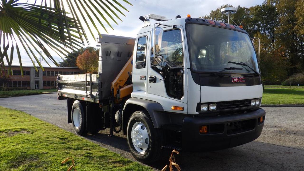 2006 GMC 7500 Dump Truck With Crane 3 Seater Diesel With Air Brakes, 7.8L L6 TURBO DIESEL engine, 6 cylinder, 2 door, automatic, 4X2, cruise control, air conditioning, AM/FM radio, power door locks, power windows, dump ladder box, awning,  white exterior, black interior, cloth. Certificate and Decal Valid to October 2024 $50,910.00 plus $375 processing fee, $51,285.00 total payment obligation before taxes.  Listing report, warranty, contract commitment cancellation fee, financing available on approved credit (some limitations and exceptions may apply). All above specifications and information is considered to be accurate but is not guaranteed and no opinion or advice is given as to whether this item should be purchased. We do not allow test drives due to theft, fraud and acts of vandalism. Instead we provide the following benefits: Complimentary Warranty (with options to extend), Limited Money Back Satisfaction Guarantee on Fully Completed Contracts, Contract Commitment Cancellation, and an Open-Ended Sell-Back Option. Ask seller for details or call 604-522-REPO(7376) to confirm listing availability.