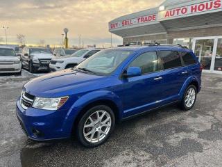 <div>2015 DODGE JOURNEY AWD RT WITH 155211 KMS, 7 PASSENGERS, TOW HITCH, BACKUP CAMERA, SUNROOF, HEATED STEERING WHEEL, PUSH BUTTON START, BLUETOOTH, USB/AUX, THIRD ROW SEAT, REMOTE START, HEATED SEATS, LEATHER SEATS, CD/RADIO, AC, POWER WINDOWS LOCKS SEATS AND MORE! </div>