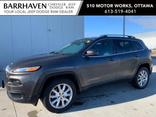 Just IN... 2016 Jeep Cherokee Limited with Low KMs. Some of the MANY Feature Options included in the Trim Package are 3.2L Pentastar VVT V6 engine, 9speed automatic transmission, 18inch polished aluminum wheels, Panoramic Sunroof, Power liftgate, Jeep Active Drive & SelecTerrain System All Wheel Drive, Leatherfaced bucket seats with perforated inserts Ventilated front seats, 8.4inch touchscreen with Navigation Ready, ParkView Rear BackUp Camera, BlindSpot Monitoring and Rear CrossPath Detection, Forward Collision Warning with Active Braking, Lane Departure Warning with Lane Keep Assist, Adaptive Cruise Control with Stop and Go, Parallel and Perpendicular Park Assist, Keyless Enter n Go with push button start, Remote start system, Handsfree communication with Bluetooth streaming, SiriusXM satellite radio, Heated front seats, Power 8way adjustable driver seat & Power 4way driver lumbar adjust, Heated steering wheel, Engine StopStart System, Rear 60/40 split folding and reclining seat & So Much MORE. The Jeep includes a Clean Car-Proof Free of any Insurance or Collison Claims. The Jeep has gone through a Detail Cleaning and is all Ready for YOU. Nobody deals like Barrhaven Jeep Dodge Ram, come and see us today and we will show you why!!