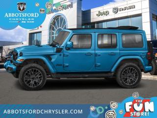 <br> <br>  Whether youre concurring a highway mountain pass or challenging off-road trail, this plug-in electric hybrid Jeep Wrangler 4xe is ready to get you there. <br> <br>No matter where your next adventure takes you, this Jeep Wrangler 4xe is ready for the challenge. With advanced traction and plug-in hybrid technology, sophisticated safety features and ample ground clearance, the Wrangler 4xe is designed to climb up and crawl over the toughest terrain. Inside the cabin of this advanced Wrangler 4xe offers supportive seats and comes loaded with the technology you expect while staying loyal to the style and design youve come to know and love.<br> <br> This hydro blue pearl SUV  has a 8 speed automatic transmission and is powered by a  375HP 2.0L 4 Cylinder Engine.<br> <br> Our Wrangler 4xes trim level is Recon. Stepping up to this Wrangler Recon rewards you with incredible off-roading capability, thanks to heavy duty suspension, class II towing equipment that includes a hitch and trailer sway control, front active and rear anti-roll bars, upfitter switches, locking front and rear differentials, and skid plates for undercarriage protection. Interior features include an 8-speaker Alpine audio system, voice-activated dual zone climate control, front and rear cupholders, and a 12.3-inch infotainment system with inbuilt navigation, smartphone integration and mobile internet hotspot access. Additional features include cruise control, a leatherette-wrapped steering wheel, proximity keyless entry, and even more. This vehicle has been upgraded with the following features: Leather Seats. <br><br> View the original window sticker for this vehicle with this url <b><a href=http://www.chrysler.com/hostd/windowsticker/getWindowStickerPdf.do?vin=1C4RJXR6XRW157579 target=_blank>http://www.chrysler.com/hostd/windowsticker/getWindowStickerPdf.do?vin=1C4RJXR6XRW157579</a></b>.<br> <br/>    5.99% financing for 96 months. <br> Buy this vehicle now for the lowest weekly payment of <b>$324.85</b> with $0 down for 96 months @ 5.99% APR O.A.C. ( taxes included, Plus applicable fees   ).  Incentives expire 2024-07-02.  See dealer for details. <br> <br>Abbotsford Chrysler, Dodge, Jeep, Ram LTD joined the family-owned Trotman Auto Group LTD in 2010. We are a BBB accredited pre-owned auto dealership.<br><br>Come take this vehicle for a test drive today and see for yourself why we are the dealership with the #1 customer satisfaction in the Fraser Valley.<br><br>Serving the Fraser Valley and our friends in Surrey, Langley and surrounding Lower Mainland areas. Abbotsford Chrysler, Dodge, Jeep, Ram LTD carry premium used cars, competitively priced for todays market. If you don not find what you are looking for in our inventory, just ask, and we will do our best to fulfill your needs. Drive down to the Abbotsford Auto Mall or view our inventory at https://www.abbotsfordchrysler.com/used/.<br><br>*All Sales are subject to Taxes and Fees. The second key, floor mats, and owners manual may not be available on all pre-owned vehicles.Documentation Fee $699.00, Fuel Surcharge: $179.00 (electric vehicles excluded), Finance Placement Fee: $500.00 (if applicable)<br> Come by and check out our fleet of 80+ used cars and trucks and 130+ new cars and trucks for sale in Abbotsford.  o~o