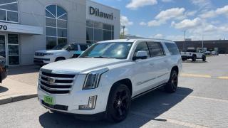 2018 Cadillac Escalade ESV Premium Luxury 4WD Leather, Navigation, Sunroof, 360 surround Camera, Heated Seats & Steering Wheel, Ventilated Seats Power Seats, Remote Start, DVD screens, Memory Seats, Captains Middle Row Seating, Powered Drop Down Seating and more!   All of our vehicles come with a Verified Carproof History Report and are Safety inspected by our certified mechanics. Dilawri Jeep Dodge Chrysler Ram takes pride in providing you with a great automotive buying experience and an ongoing service relationship. No credit? New credit? Bad credit or Good credit? We finance all our vehicles OAC. Cant find what your looking for? To apply right now for financing use this link: https://www.dilawrichrysler.com/chrysler-jeep-dodge-ram-dealer-ottawa/finance-cars Let us find you the perfect vehicle. Call us today (613)523-9951 or stop by the dealership. We are located at 370 West Hunt Club rd. Ottawa, ON K2E 1A5 and online at www.dilawrichrysler.com Dilawri Jeep Dodge Chrysler Ram is Ottawas local Jeep Dodge Chrysler Ram dealer! This is your source for new Ottawa Jeep sales and service, Ottawa Dodge sales and service, Ottawa Chrysler sales and service, and Ottawa Ram sales and service. Ottawas Dilawri Chrysler Jeep Dodge Ram is a state of the art facility designed in Chrysler Canadas image to provide you with Ottawas best Jeep Dodge Chrysler Ram sales and service. Nobody deals like Ottawas Dilawri Chrysler Jeep Dodge Ram, come and see us today and we will show you why!