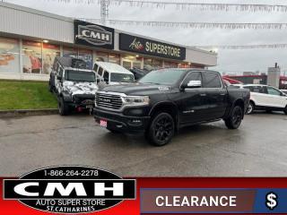 <b>HEMI !! E-TORQUE !! NAVIGATION, LEATHER, 4X COOLED/HEATED SEATS, POWER SEATS W/ DRIVER MEMORY, TOWING CONTROLLER, ADAPTIVE CRUISE CONTROL, LANE KEEPING, BLIND SPOT, 360 CAMERA, REMOTE START, POWER ADJUSTABLE PEDALS, 22-INCH BLACK ALLOY WHEELS</b><br>      This  2022 Ram 1500 is for sale today. <br> <br>The 2022 Ram 1500 does more than dominate the North American truck scene, it redefines. The Ram 1500 delivers power and performance everywhere you need it, with a tech-forward cabin that is all about comfort and convenience. Loaded with best-in-class features, its easy to see why the Ram 1500 is so popular. With the most towing and hauling capability in a Ram 1500, as well as improved efficiency and exceptional capability, this truck has the grit to take on any task. This  Crew Cab 4X4 pickup  has 58,231 kms. Its  black in colour  . It has an automatic transmission and is powered by a  395HP 5.7L 8 Cylinder Engine. <br> <br> Our 1500s trim level is Longhorn. Upgrading to this premium Ram 1500 Longhorn is a great choice as it comes fully loaded with leather cooled and heated seats, exclusive aluminum wheels, chrome exterior accents, premium LED headlights, a heated leather steering wheel, and a large Uconnect touchscreen thats paired with navigation, Apple CarPlay, Android Auto, SiriusXM, and 4G LTE. Additional upscale features include a premium Alpine stereo, spray-in bed liner, power adjustable pedals and front seats, ParkSense front and rear sensors, proximity keyless entry, forward collision warning with active braking, power folding heated mirrors, and a rear step bumper to easily access your pickups cargo area!  This vehicle has been upgraded with the following features: Navigation, Leather Seats, Vented/cooled Seats, Heated Front Seats, Memory Seat, Power Deployable Running Boards, Trailer Tow Brake Controller. <br> To view the original window sticker for this vehicle view this <a href=http://www.chrysler.com/hostd/windowsticker/getWindowStickerPdf.do?vin=1C6SRFKT0NN119497 target=_blank>http://www.chrysler.com/hostd/windowsticker/getWindowStickerPdf.do?vin=1C6SRFKT0NN119497</a>. <br/><br> <br>To apply right now for financing use this link : <a href=https://www.cmhniagara.com/financing/ target=_blank>https://www.cmhniagara.com/financing/</a><br><br> <br/><br>Trade-ins are welcome! Financing available OAC ! Price INCLUDES a valid safety certificate! Price INCLUDES a 60-day limited warranty on all vehicles except classic or vintage cars. CMH is a Full Disclosure dealer with no hidden fees. We are a family-owned and operated business for over 30 years! o~o