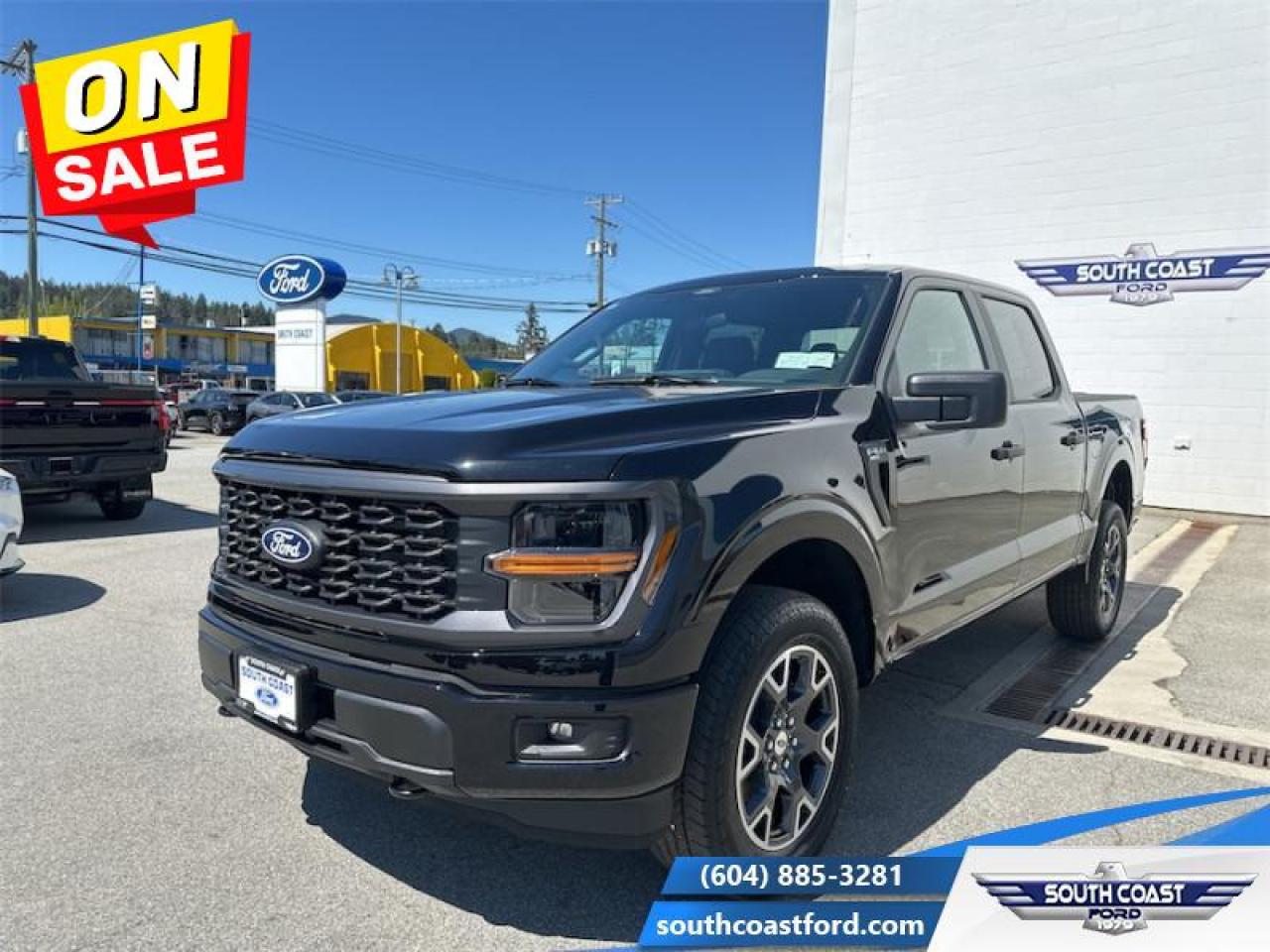 <b>20 Aluminum Wheels, Spray-In Bed Liner!</b><br> <br>   The Ford F-150 is for those who think a day off is just an opportunity to get more done. <br> <br>Just as you mould, strengthen and adapt to fit your lifestyle, the truck you own should do the same. The Ford F-150 puts productivity, practicality and reliability at the forefront, with a host of convenience and tech features as well as rock-solid build quality, ensuring that all of your day-to-day activities are a breeze. Theres one for the working warrior, the long hauler and the fanatic. No matter who you are and what you do with your truck, F-150 doesnt miss.<br> <br> This agate black Crew Cab 4X4 pickup   has a 10 speed automatic transmission and is powered by a  325HP 2.7L V6 Cylinder Engine.<br> <br> Our F-150s trim level is STX. This STX trim steps things up with upgraded aluminum wheels, along with great standard features such as class IV tow equipment with trailer sway control, remote keyless entry, cargo box lighting, and a 12-inch infotainment screen powered by SYNC 4 featuring voice-activated navigation, SiriusXM satellite radio, Apple CarPlay, Android Auto and FordPass Connect 5G internet hotspot. Safety features also include blind spot detection, lane keep assist with lane departure warning, front and rear collision mitigation and automatic emergency braking. This vehicle has been upgraded with the following features: 20 Aluminum Wheels, Spray-in Bed Liner. <br><br> View the original window sticker for this vehicle with this url <b><a href=http://www.windowsticker.forddirect.com/windowsticker.pdf?vin=1FTEW2LP2RKD15294 target=_blank>http://www.windowsticker.forddirect.com/windowsticker.pdf?vin=1FTEW2LP2RKD15294</a></b>.<br> <br>To apply right now for financing use this link : <a href=https://www.southcoastford.com/financing/ target=_blank>https://www.southcoastford.com/financing/</a><br><br> <br/> Weve discounted this vehicle $1349. Total  cash rebate of $8000 is reflected in the price. Credit includes $8,000 Delivery Allowance.  5.99% financing for 84 months. <br> Buy this vehicle now for the lowest bi-weekly payment of <b>$407.14</b> with $0 down for 84 months @ 5.99% APR O.A.C. ( Plus applicable taxes -  $595 Administration Fee included    / Total Obligation of $74100  ).  Incentives expire 2024-12-02.  See dealer for details. <br> <br>Call South Coast Ford Sales or come visit us in person. Were convenient to Sechelt, BC and located at 5606 Wharf Avenue. and look forward to helping you with your automotive needs. <br><br> Come by and check out our fleet of 20+ used cars and trucks and 80+ new cars and trucks for sale in Sechelt.  o~o