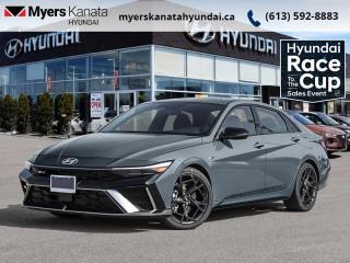 <b>Leather Seats,  Sunroof,  Premium Audio,  Wi-Fi,  Heated Steering Wheel!</b><br> <br> <br> <br>  This forward thinking Elantra is bringing back the family sedan segment with stunning style. <br> <br>This 2024 Elantra was made to be the sharpest compact sedan on the road. With tons of technology packed into the spacious and comfortable interior, along with bold and edgy styling inside and out, this family sedan makes the unexpected your daily driver. <br> <br> This amazon gry sedan  has an automatic transmission and is powered by a  201HP 1.6L 4 Cylinder Engine.<br> <br> Our Elantras trim level is N Line Ultimate DCT. This aggressive N Line Elantra provides a thrilling experience with sport tuned suspension and brakes, chrome tailpipe, and multiple performance upgrades to the drivetrain. More than a performance sedan, this Elantra takes infotainment and luxury to new levels with tech features like Bose Premium Audio, Blue Link wi-fi, and even more surprises while style and comfort features like cloth and leather heated seats with red accent stitching, a sunroof, and chrome trim make your cabin a sanctuary. This Elantra is also equipped with an advanced safety suite including lane keep assist, forward and rear collision assist, driver monitoring, blind spot assist, and automatic high beams. The incredible feature list continues with voice activated, touch screen infotainment including wireless connectivity with Android Auto, Apple CarPlay, and Bluetooth. This vehicle has been upgraded with the following features: Leather Seats,  Sunroof,  Premium Audio,  Wi-fi,  Heated Steering Wheel,  Lane Keep Assist,  Heated Seats. <br><br> <br>To apply right now for financing use this link : <a href=https://www.myerskanatahyundai.com/finance/ target=_blank>https://www.myerskanatahyundai.com/finance/</a><br><br> <br/>    6.99% financing for 96 months. <br> Buy this vehicle now for the lowest weekly payment of <b>$121.34</b> with $0 down for 96 months @ 6.99% APR O.A.C. ( Plus applicable taxes -  $2596 and licensing fees    ).  Incentives expire 2024-04-30.  See dealer for details. <br> <br>This vehicle is located at Myers Kanata Hyundai 400-2500 Palladium Dr Kanata, Ontario. <br><br> Come by and check out our fleet of 30+ used cars and trucks and 50+ new cars and trucks for sale in Kanata.  o~o