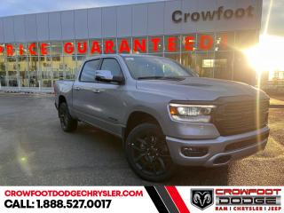 <b>Sunroof, Night Edition, Blind Spot Detection, Trailer Hitch!</b><br> <br> <br> <br>  Discover the inner beauty and rugged exterior of this stylish Ram 1500. <br> <br>The Ram 1500s unmatched luxury transcends traditional pickups without compromising its capability. Loaded with best-in-class features, its easy to see why the Ram 1500 is so popular. With the most towing and hauling capability in a Ram 1500, as well as improved efficiency and exceptional capability, this truck has the grit to take on any task.<br> <br> This billet silv metallic Crew Cab 4X4 pickup   has an automatic transmission and is powered by a  395HP 5.7L 8 Cylinder Engine.<br> <br> Our 1500s trim level is Sport. This RAM 1500 Sport throws in some great comforts such as power-adjustable heated front seats with lumbar support, dual-zone climate control, power-adjustable pedals, deluxe sound insulation, and a heated leather-wrapped steering wheel. Connectivity is handled by an upgraded 12-inch display powered by Uconnect 5W with inbuilt navigation, mobile internet hotspot access, smart device integration, and a 10-speaker audio setup. Additional features include power folding exterior mirrors, a power rear window with defrosting, class II towing equipment including a hitch, wiring harness and trailer sway control, heavy-duty suspension, cargo box lighting, and a locking tailgate. This vehicle has been upgraded with the following features: Sunroof, Night Edition, Blind Spot Detection, Trailer Hitch. <br><br> <br>To apply right now for financing use this link : <a href=https://www.crowfootdodgechrysler.com/tools/autoverify/finance.htm target=_blank>https://www.crowfootdodgechrysler.com/tools/autoverify/finance.htm</a><br><br> <br/>   <br> Buy this vehicle now for the lowest bi-weekly payment of <b>$511.19</b> with $0 down for 96 months @ 4.99% APR O.A.C. ( Plus GST  documentation fee    / Total Obligation of $106328  ).  Incentives expire 2024-02-29.  See dealer for details. <br> <br>We pride ourselves in consistently exceeding our customers expectations. Please dont hesitate to give us a call.<br> Come by and check out our fleet of 80+ used cars and trucks and 180+ new cars and trucks for sale in Calgary.  o~o