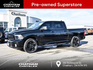 2022 Ram 1500 Classic 4D Crew Cab SLT Diamond Black Crystal Pearlcoat Black 4x4 Badge, Black 5.7L Hemi Badge, Black Appearance Group, Black Exterior Badging, Black Headlamp Bezels, Black Painted Honeycomb Grille, Black RAMs Head Tailgate Badge, Fog Lamps, GPS Navigation, Painted Front Bumper, Painted Rear Bumper, Park-Sense Rear Park Assist System, Semi-Gloss Black Wheel Centre Hub, Wheels: 20 x 8 High Gloss Black Aluminum. 4WD HEMI 5.7L V8 VVT 8-Speed Automatic<br><br><br>Here at Chatham Chrysler, our Financial Services Department is dedicated to offering the service that you deserve. We are experienced with all levels of credit and are looking forward to sitting down with you. Chatham Chrysler Proudly serves customers from London, Ridgetown, Thamesville, Wallaceburg, Chatham, Tilbury, Essex, LaSalle, Amherstburg and Windsor with no distance being ever too far! At Chatham Chrysler, WE CAN DO IT!