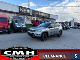 <b>4X4 !! REAR CAMERA, PARKING SENSORS, BLIND SPOT DETECTION, RAIN SENSING WIPERS, APPLE CARPLAY, ANDROID AUTO, BLUETOOTH, STEERING WHEEL AUDIO CONTROLS, LEATHER, HEATED SEATS, HEATED STEERING WHEEL, DUAL CLIMATE CONTROL, REMOTE START, 17-INCH ALLOY WHEELS</b><br>      This  2021 Jeep Compass is for sale today. <br> <br>From the first look inside this amazing SUV, youll know that youre surrounded in greatness. With stunning interior and exterior finishes plus a convenient driver experience, this Jeep Compass is ready to tackle whatever you put in front of it. This amazing SUV combines modern safety, next gen technology, and rugged capability into an attractive package.This  SUV has 104,928 kms. Its  silver in colour  . It has an automatic transmission and is powered by a  180HP 2.4L 4 Cylinder Engine. <br> <br> Our Compasss trim level is Trailhawk. This Compass Trailhawk is ready for your next off road adventure with added off road suspension, skid plates, tow hooks, easy clean flooring, and blind spot monitoring with rear cross path detection. Stay connected on your daily commute or next adventure with Jeeps Uconnect 4 with Apple CarPlay, Android Auto, and wireless connectivity. This family crossover lets you cruise in style and comfort with chrome accents, heated seats, a heated leather steering wheel, ambient interior lighting, a proximity key, remote start, cornering lamps, fog lamps, rear park assist, and ParkView Rear Backup Camera.<br> To view the original window sticker for this vehicle view this <a href=http://www.chrysler.com/hostd/windowsticker/getWindowStickerPdf.do?vin=3C4NJDDB7MT536121 target=_blank>http://www.chrysler.com/hostd/windowsticker/getWindowStickerPdf.do?vin=3C4NJDDB7MT536121</a>. <br/><br> <br>To apply right now for financing use this link : <a href=https://www.cmhniagara.com/financing/ target=_blank>https://www.cmhniagara.com/financing/</a><br><br> <br/><br>Trade-ins are welcome! Financing available OAC ! Price INCLUDES a valid safety certificate! Price INCLUDES a 60-day limited warranty on all vehicles except classic or vintage cars. CMH is a Full Disclosure dealer with no hidden fees. We are a family-owned and operated business for over 30 years! o~o