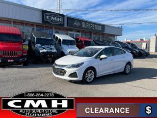<b>NO ACCIDENTS !! APPLE CARPLAY, ANDROID AUTO, BLUETOOTH, REAR CAMERA, HEATED SEATS, STEERING WHEEL AUDIO CONTROLS, CRUISE CONTROL, POWER GROUP, AIR CONDITIONING, USB + AUX PORT, 16-INCH ALLOY WHEELS</b><br>      This  2019 Chevrolet Cruze is for sale today. <br> <br>Whether youre zipping around city streets or navigating winding roads, this 2019 Chevy Cruze is made to work hard for you and look good doing it. With a unique combination of high-tech entertainment, remarkable efficiency and advanced safety features, this sporty compact car helps you get where youre going without missing a beat. This  sedan has 86,046 kms. Its  white in colour  . It has an automatic transmission and is powered by a  153HP 1.4L 4 Cylinder Engine. <br> <br> Our Cruzes trim level is LT. Upgrading to this Chevrolet Cruze LT is a great choice as it comes with a long list of extra features like aluminum wheels, signature LED lights and heated seats, a 7 inch touchscreen display plus Android Auto and Apple CarPlay capability, a rear vision camera, 4G LTE and available built-in Wi-Fi hotspot. It also includes teen driver technology, a 6-speaker audio system with Chevrolet MyLink and SiriusXM, air conditioning, remote keyless entry, power windows, a 60/40 split-folding rear seat and a total of 10 airbags.<br> <br>To apply right now for financing use this link : <a href=https://www.cmhniagara.com/financing/ target=_blank>https://www.cmhniagara.com/financing/</a><br><br> <br/><br>Trade-ins are welcome! Financing available OAC ! Price INCLUDES a valid safety certificate! Price INCLUDES a 60-day limited warranty on all vehicles except classic or vintage cars. CMH is a Full Disclosure dealer with no hidden fees. We are a family-owned and operated business for over 30 years! o~o