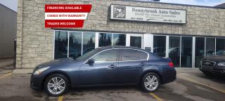 Need a vehicle that has style and class? Look at our Pre-Owned 2010 Infiniti  G 37 X V6 Filled with top options including All wheel drive Heated Leather Seats,Power Sunroof, Keyless Entry, Bluetooth,  Power Mirrors, Power Locks, Power Windows. Rearview camera /Air /Tilt /Cruise/ Traction like a four wheel drive comes with 6 month power train warranty with options to extend. Smooth ride at a great price thats ready for your test drive. Fully inspected and given a clean bill of health by our technicians. Fully detailed on the interior and exterior so it feels like new to you. There should never be any surprises when buying a used car, thats why we share our Mechanical Fitness Assessment and Carfax with our customers, so you know what we know.