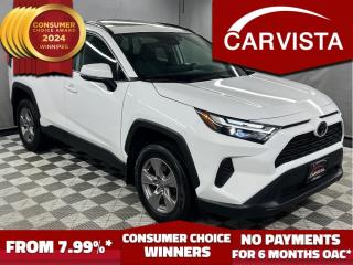 CONSECUTIVE COMSUMER CHOICE AWARD WINNERS FOR OUTSTANDING BUSINESS! LOW DEALER FINANCING RATES*, NO PAYMENTS FOR 6 MONTHS*!   Consecutive Consumer Choice Award 2021/2022/2023 Winners! Low rate dealer arranged financing available!
SUNROOF, HEATED SEATS/STEERING WHEEL, LANE ASSIST, FRONT CRASH DETECTION, ADAPTIVE CRUISE CONTROL, REVERSE CAMERA, ANDROID/APPLE CARPLAY, DUAL CLIMATE CONTROLS, PUSH BUTTON START, SELECTIVE DRIVE MODE, POWER LIFTGATE, NO ACCIDENTS, 1 OWNER, FACTORY WARRANTY
Factory comprehensive warranty until 04/25/2025 or 60,000KM
Factory powertrain warranty until 04/25/2027 or 100,000KM
The 2022 Toyota RAV4 XLE is a standout SUV that perfectly balances performance, comfort, and style This particular vehicle boasts a mere 30,000 kilometers on the odometer, reflecting its relatively low mileage and excellent condition With a clean history devoid of accidents and only one previous owner, it promises reliability and care

Externally, its sleek design melds seamlessly with aerodynamic contours, presenting a confident and modern appearance The white paint sparkles under the sun, accentuating its sporty yet sophisticated stance The 17-inch alloy wheels effortlessly complement the cars aesthetic while providing a smooth ride on various terrains.

Under the hood, the RAV4 XLE houses a responsive and fuel-efficient 2.5-liter four-cylinder engine, delivering ample power for daily commutes or weekend adventures. Its smooth-shifting eight-speed automatic transmission ensures a seamless driving experience, whether navigating city streets or cruising on highways.

Step inside the cabin, and youre greeted with a spacious and well-appointed interior. The comfortable fabric-trimmed seats provide support during long drives, while the dual-zone automatic climate control keeps the cabin ambient in all weather conditions. The infotainment system, featuring a vibrant 8-inch touchscreen, supports Apple CarPlay and Android Auto, enabling seamless connectivity with smartphones for navigation, music, and hands-free calling.

Safety is paramount in the RAV4 XLE, equipped with a suite of advanced safety features. The Toyota Safety Sense 2.0 includes pre-collision system with pedestrian detection, lane departure alert with steering assist, dynamic radar cruise control, and more, ensuring peace of mind on every journey.

Overall, this 2022 Toyota RAV4 XLE with its 30,000 kilometers, single-owner history, and accident-free past represents a fantastic opportunity for someone seeking a reliable, well-maintained, and stylish SUV that delivers both performance and comfort.
At Carvista we offer a unique buying experience, with no deceiving finance gimmicks and trades are welcome but not required!  Carvista is a family operated business that has been in business for over 20 years, and has earned a A+ BBB Accreditation and outstanding consumer accolades Offering 175 quality pre-owned vehicles, all are certified and Carfax verified, most with remaining factory warranty and a modern facility located on Winnipegs Regent Ave strip  We welcome you to visit us at 1201 Regent Ave W, at Carvista, and drive away in a like new vehicle for less  In many cases we can offer no payments for 6 months! Dont let your trade or credit stop you, we accept any kind, any time CARVISTACA, "Where the deals are" 
Prices and payments exclude GST OR PST
Carvista Inc Dealer Permit # 1211, Category: Used Vehicle
 Please verify all ad details with a Carvista sales person, vehicle may not be exactly as shown 
.