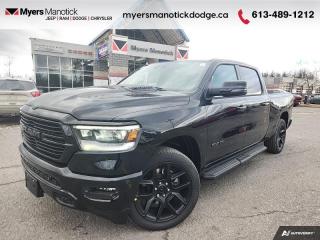 <b>Navigation,  Heated Seats,  4G Wi-Fi,  Heated Steering Wheel,  Forward Collision Alert!</b><br> <br> <br> <br>Call 613-489-1212 to speak to our friendly sales staff today, or come by the dealership!<br> <br>  Beauty meets brawn with this rugged Ram 1500. <br> <br>The Ram 1500s unmatched luxury transcends traditional pickups without compromising its capability. Loaded with best-in-class features, its easy to see why the Ram 1500 is so popular. With the most towing and hauling capability in a Ram 1500, as well as improved efficiency and exceptional capability, this truck has the grit to take on any task.<br> <br> This diamond black crystal pearl Crew Cab 4X4 pickup   has an automatic transmission and is powered by a  395HP 5.7L 8 Cylinder Engine.<br> <br> Our 1500s trim level is Sport. This RAM 1500 Sport throws in some great comforts such as power-adjustable heated front seats with lumbar support, dual-zone climate control, power-adjustable pedals, deluxe sound insulation, and a heated leather-wrapped steering wheel. Connectivity is handled by an upgraded 12-inch display powered by Uconnect 5W with inbuilt navigation, mobile internet hotspot access, smart device integration, and a 10-speaker audio setup. Additional features include power folding exterior mirrors, a power rear window with defrosting, class II towing equipment including a hitch, wiring harness and trailer sway control, heavy-duty suspension, cargo box lighting, and a locking tailgate. This vehicle has been upgraded with the following features: Navigation,  Heated Seats,  4g Wi-fi,  Heated Steering Wheel,  Forward Collision Alert,  Climate Control,  Aluminum Wheels. <br><br> View the original window sticker for this vehicle with this url <b><a href=http://www.chrysler.com/hostd/windowsticker/getWindowStickerPdf.do?vin=1C6SRFTT4RN163605 target=_blank>http://www.chrysler.com/hostd/windowsticker/getWindowStickerPdf.do?vin=1C6SRFTT4RN163605</a></b>.<br> <br>To apply right now for financing use this link : <a href=https://CreditOnline.dealertrack.ca/Web/Default.aspx?Token=3206df1a-492e-4453-9f18-918b5245c510&Lang=en target=_blank>https://CreditOnline.dealertrack.ca/Web/Default.aspx?Token=3206df1a-492e-4453-9f18-918b5245c510&Lang=en</a><br><br> <br/> Total  cash rebate of $8625 is reflected in the price.   6.49% financing for 96 months. <br> Buy this vehicle now for the lowest weekly payment of <b>$246.74</b> with $0 down for 96 months @ 6.49% APR O.A.C. ( Plus applicable taxes -  $1199  fees included in price    ).  Incentives expire 2024-04-30.  See dealer for details. <br> <br>If youre looking for a Dodge, Ram, Jeep, and Chrysler dealership in Ottawa that always goes above and beyond for you, visit Myers Manotick Dodge today! Were more than just great cars. We provide the kind of world-class Dodge service experience near Kanata that will make you a Myers customer for life. And with fabulous perks like extended service hours, our 30-day tire price guarantee, the Myers No Charge Engine/Transmission for Life program, and complimentary shuttle service, its no wonder were a top choice for drivers everywhere. Get more with Myers!<br> Come by and check out our fleet of 40+ used cars and trucks and 100+ new cars and trucks for sale in Manotick.  o~o
