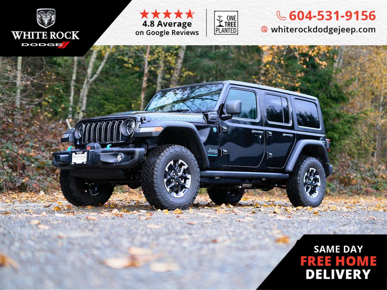 Electrify Your Adventure! HEATED DOOR MIRRORS, AUTOMATIC TEMPERATURE CONTROL, FRONT FOG LIGHTS, TRAILER HITCH RECEIVER. The 2024 Jeep Wrangler 4xe Rubicon in Black is an electrifying fusion of off-road prowess and eco-friendly performance.<p><p>Experience the pinnacle of 4x4 capability with the new Jeep Wrangler 4xe Rubicon, where adventure meets innovation. Underneath its rugged exterior lies a powerful 2.0L 4cyl Hybrid Engine paired with an 8-Speed Automatic Transmission, ready to take on any terrain while respecting the environment. The Black interior complements the sleek Black exterior, creating a sophisticated and commanding presence on the road.<p><p>Equipped with a host of advanced features, this Wrangler doesnt compromise on comfort or safety. Delight in the convenience of AUTOMATIC TEMPERATURE CONTROL and the clarity of FULLY AUTOMATIC HEADLIGHTS for those night-time expeditions. The TRAILER HITCH RECEIVER expands your adventure possibilities, allowing you to bring along anything from boats to trailers. For those unexpected weather changes, the FRONT FOG LIGHTS ensure visibility is never compromised.<p><p>Additional features like the ELECTRONIC STABILITY, BRAKE ASSIST, and INTEGRATED ROLL-OVER PROTECTION provide peace of mind, while the ACOUSTIC PEDESTRIAN PROTECTION ensures your electrified journey is heard by those around you. And for seamless connectivity, the WIRELESS PHONE CONNECTIVITY keeps you in touch while on the go.<p><p>This Jeep Wrangler 4xe Rubicon is not just a vehicle; its a statement of your commitment to adventure and sustainability. Embrace the future of off-roading with Stock Number: R193581 at White Rock Dodge, where exceptional service meets extraordinary machines.