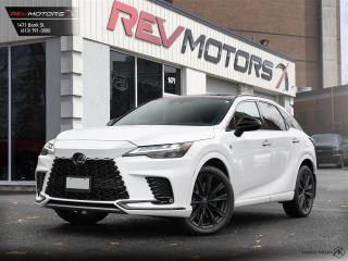 2023 Lexus RX F-Sport 2 Performance | Panoramic Sunroof | Ventilated Seats | Wireless Charging<br/>  <br/> <br/>  <br/> White Exterior | Red Leather/Suede Interior | Alloy Wheels | Keyless Entry | Blind Spot Assist | Front and Rear Power Seats | Power Trunk | Front/Rear Heated and Ventilated Seats | Rear Climate Control | Cruise Control | Lane Keep Assist | Navigation | Heated Mirrors | Fold-In Power Mirrors | Panoramic Sunroof | Traction Control | Push Button Start | Rearview Camera | Wireless Charging Station | Head-Up Display | Intuitive Parking Assist | Parking Support Brake | Safe Exit Assist | Rear Cross Traffic Alert | Rear Camera Detection | Pre-Collision System | Proactive Driving Assist and much more. <br/> <br/>  <br/> This Vehicle has Travelled 3,950Kms <br/> <br/>  <br/> **Vehicle viewing by appointment only** <br/> <br/>  <br/> *** NO additional fees except for taxes and licensing! *** <br/> <br/>  <br/> *** 100-point inspection on all our vehicles & always detailed inside and out *** <br/> <br/>  <br/> RevMotors is at your service to ensure you find the right car for YOU. Even if we do not have it in our inventory, we are more than happy to find you the vehicle that you are looking for. Give us a call at 613-791-3000 or visit us online at www.revmotors.ca <br/> <br/>  <br/> a nous donnera du plaisir de vous servir en Franais aussi! <br/> <br/>  <br/> CERTIFICATION * All our vehicles are sold Certified and E-Tested for the province of Ontario (Quebec Safety Available, additional charges may apply) <br/> FINANCING AVAILABLE * RevMotors offers competitive finance rates through many of the major banks. Should you feel like youve had credit issues in the past, we have various financing solutions to get you on the road.  We accept No Credit - New Credit - Bad Credit - Bankruptcy - Students and more!! <br/> EXTENDED WARRANTY * For your peace of mind, if one of our used vehicles is no longer covered under the manufacturers warranty, RevMotors will provide you with a 6 month / 6000KMS Limited Powertrain Warranty. You always have the options to upgrade to more comprehensive coverage as well. Well be more than happy to review the options and chose the coverage thats right for you! <br/> TRADES * Do you have a Trade-in? We offer competitive trade in offers for your current vehicle! <br/> SHIPPING * We can ship anywhere across Canada. Give us a call for a quote and we will be happy to help! <br/> <br/>  <br/> Buy with confidence knowing that we always have your best interests in mind! <br/>