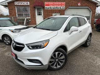 <p>Very Clean One-Owner Buick Encore from Toronto, ON! This Premium AWD model comes loaded up with great options inside and out and looks awesome in its White Paint with factory machine-finished alloy wheels! The exterior features keyless entry with remote start and proximity keys, automatic headlights, foglights, factory power sunroof, lane departure assist, parking assist sensors, blind spot monitoring, tinted privacy glass, roof rack rails, integrated mirror turn signals, a peppy and fuel-efficient 1.4L 4-cylinder turbocharged engine and automatic transmission. The interior is clean and comfortable with heated power-adjustable leather seats with lumbar control and driver memory seating, power door locks, mirrors, and windows, a heated leather-wrapped steering wheel with audio and cruise controls, forward collision warning settings, an easy-to-read and use gauge cluster, push-button start, a large central touch screen AM/FM/XM Satellite HD Radio with Bluetooth, Apple CarPlay, Android Auto, WiFi settings and Backup Camera, Dual-Zone A/C climate control with front and rear window defrost settings, USB/AUX/12V accessory ports, Universal Garage Door opener, and more!</p><p> </p><p>One-Owner, Great looking SUV!</p><p> </p><p>Call (905) 623-2906</p><p> </p><p>Text Ryan: (905) 429-9680 or Email: ryan@markrainford.ca</p><p> </p><p>Text Mark: (905) 431-0966 or Email: mark@markrainford.ca</p>