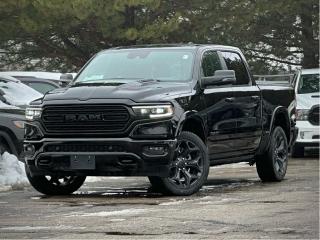 Our New 2024 RAM 1500 Limited Crew Cab 4X4 Night Edition is a leading choice among lux trucks in Diamond Black Crystal Pearl! Motivated by a 5.7 Litre eTorque HEMI V8 delivering 395hp to an 8 Speed Automatic transmission for powerful capability. This Four Wheel Drive truck also returns approximately 10.7L/100km on the highway with a rugged yet refined design. High-class exterior highlights include LED lighting, fog lamps, power running boards, a power sunroof, a Class IV receiver hitch, and Night upgrades such as 22-inch black wheels, black-tipped dual exhaust, a sport-performance hood, a tonneau cover, and black accents.  Crafted for quiet comfort, our Limited cabin has heated/ventilated leather front and rear seats, a heated leather/wood steering wheel, dual-zone automatic climate control, remote start, power-adjustable pedals, cruise control, keyless access/ignition, a power rear window, 115V outlets, and premium door trim. Find your way forward with full-color navigation, which is part of a high-tech infotainment system with a 12-inch touchscreen, 12-inch driver display, Android Auto®/Apple CarPlay®, WiFi compatibility, Bluetooth®, voice control, and our Night Editions Harman Kardon audio.  RAM helps you remain safe with advanced driver assistance from blind-spot monitoring, forward collision warning, a rearview camera, hill start assistance, rear cross-traffic alert, trailer sway damping, and more. With all that, our 1500 Limited takes on tough challenges like a champ! Save this Page and Call for Availability. We Know You Will Enjoy Your Test Drive Towards Ownership!