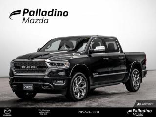 <b>Brand New Front / Rear Brake Pads & Rotors, Cooled Seats,  Leather Seats,  Power Running Boards,  Premium Audio,  Navigation!<br> <br></b><br>     Whether you need tough and rugged capability, or soft and comfortable luxury, this 2022 Ram delivers every time. This  2022 Ram 1500 is fresh on our lot in Sudbury. <br> <br>The 2022 Ram 1500 does more than dominate the North American truck scene, it redefines. The Ram 1500 delivers power and performance everywhere you need it, with a tech-forward cabin that is all about comfort and convenience. Loaded with best-in-class features, its easy to see why the Ram 1500 is so popular. With the most towing and hauling capability in a Ram 1500, as well as improved efficiency and exceptional capability, this truck has the grit to take on any task. This  sought after diesel Crew Cab 4X4 pickup  has 73,827 kms. Its  diamond black in colour  . It has an automatic transmission and is powered by a  3.0L V6 24V DDI DOHC Turbo Diesel engine. <br> <br> Our 1500s trim level is Limited. Upgrading to this ultra premium Ram 1500 Limited is an excellent choice as it comes fully loaded with active-level air suspension, full-leather heated and cooled seats, power running boards, exclusive aluminum wheels, chrome exterior accents, premium LED headlights, a leather heated steering wheel, and a huge 12 inch Uconnect touchscreen that is bundled with navigation, Apple CarPlay, Android Auto, SiriusXM, and 4G LTE. Additional upscale features include a premium Alpine stereo, power adjustable pedals and front seats, ParkSense sensors, proximity keyless entry, forward collision warning with active braking, a spray-in bed liner, power folding heated mirrors, and a rear step bumper to easily access your pickups cargo area! This vehicle has been upgraded with the following features: Cooled Seats,  Leather Seats,  Power Running Boards,  Premium Audio,  Navigation,  Android Auto,  Apple Carplay. <br> To view the original window sticker for this vehicle view this <a href=http://www.chrysler.com/hostd/windowsticker/getWindowStickerPdf.do?vin=1C6SRFHM0NN232284 target=_blank>http://www.chrysler.com/hostd/windowsticker/getWindowStickerPdf.do?vin=1C6SRFHM0NN232284</a>. <br/><br> <br>To apply right now for financing use this link : <a href=https://www.palladinomazda.ca/finance/ target=_blank>https://www.palladinomazda.ca/finance/</a><br><br> <br/><br>Palladino Mazda in Sudbury Ontario is your ultimate resource for new Mazda vehicles and used Mazda vehicles. We not only offer our clients a large selection of top quality, affordable Mazda models, but we do so with uncompromising customer service and professionalism. We takes pride in representing one of Canadas premier automotive brands. Mazda models lead the way in terms of affordability, reliability, performance, and fuel efficiency.The advertised price is for financing purchases only. All cash purchases will be subject to an additional surcharge of $2,501.00. This advertised price also does not include taxes and licensing fees.<br> Come by and check out our fleet of 80+ used cars and trucks and 80+ new cars and trucks for sale in Sudbury.  o~o