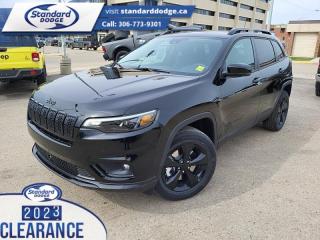 <b>Leather Seats,  Heated Seats,  Heated Steering Wheel,  Remote Start,  4G Wi-Fi!</b><br> <br> <br> <br>  Refined and extremely capable, theres very little on the list of what this SUV cannot do. <br> <br>With an exceptionally smooth ride and an award-winning interior, this Jeep Cherokee can take you anywhere in comfort and style. This Cherokee has a refined look without sacrificing its rugged presence. Experience the freedom of adventure and discover new territories with the unique and authentically crafted Jeep Cherokee. <br> <br> This diamond black crystal pearlcoat SUV  has an automatic transmission and is powered by a  180HP 2.4L 4 Cylinder Engine.<br> <br> Our Cherokees trim level is Altitude. This Cherokee Altitude is decked with great standard features such as heated seats with premium leather upholstery, power adjustment and lumbar support, a heated leatherette-wrapped steering wheel, adaptive cruise control, dual-zone front automatic air conditioning, a power liftgate for rear cargo access, and an 8.4-inch infotainment screen powered by Uconnect 4C, with smartphone integration and LTE mobile internet hotspot access. Safety features include blind spot detection, lane keeping assist with lane departure warning, front and rear collision mitigation, forward collision warning with active braking, automated parking sensors, and a rearview camera.  This vehicle has been upgraded with the following features: Leather Seats,  Heated Seats,  Heated Steering Wheel,  Remote Start,  4g Wi-fi,  Adaptive Cruise Control,  Power Liftgate. <br><br> View the original window sticker for this vehicle with this url <b><a href=http://www.chrysler.com/hostd/windowsticker/getWindowStickerPdf.do?vin=1C4PJMMB2PD109464 target=_blank>http://www.chrysler.com/hostd/windowsticker/getWindowStickerPdf.do?vin=1C4PJMMB2PD109464</a></b>.<br> <br>To apply right now for financing use this link : <a href=https://standarddodge.ca/financing target=_blank>https://standarddodge.ca/financing</a><br><br> <br/><br>* Visit Us Today *Youve earned this - stop by Standard Chrysler Dodge Jeep Ram located at 208 Cheadle St W., Swift Current, SK S9H0B5 to make this car yours today! <br> Pricing may not reflect additional accessories that have been added to the advertised vehicle<br><br> Come by and check out our fleet of 30+ used cars and trucks and 130+ new cars and trucks for sale in Swift Current.  o~o