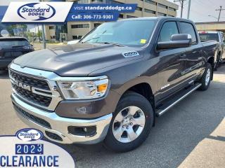 <b>5.7L V8 HEMI MDS VVT eTorque Engine, Trailer Tow Group!</b><br> <br> <br> <br>  Work, play, and adventure are what the 2023 Ram 1500 was designed to do. <br> <br>The Ram 1500s unmatched luxury transcends traditional pickups without compromising its capability. Loaded with best-in-class features, its easy to see why the Ram 1500 is so popular. With the most towing and hauling capability in a Ram 1500, as well as improved efficiency and exceptional capability, this truck has the grit to take on any task.<br> <br> This granite crystal metallic Crew Cab 4X4 pickup   has a 8 speed automatic transmission and is powered by a  395HP 5.7L 8 Cylinder Engine.<br> <br> Our 1500s trim level is Big Horn. This Ram 1500 Bighorn comes with stylish aluminum wheels, a leather steering wheel, class II towing equipment including a hitch, wiring harness and trailer sway control, heavy-duty suspension, cargo box lighting, and a locking tailgate. Additional features include heated and power adjustable side mirrors, UCconnect 3, hands-free phone communication, push button start, cruise control, air conditioning, vinyl floor lining, and a rearview camera. This vehicle has been upgraded with the following features: 5.7l V8 Hemi Mds Vvt Etorque Engine, Trailer Tow Group. <br><br> View the original window sticker for this vehicle with this url <b><a href=http://www.chrysler.com/hostd/windowsticker/getWindowStickerPdf.do?vin=1C6SRFFT4PN659061 target=_blank>http://www.chrysler.com/hostd/windowsticker/getWindowStickerPdf.do?vin=1C6SRFFT4PN659061</a></b>.<br> <br>To apply right now for financing use this link : <a href=https://standarddodge.ca/financing target=_blank>https://standarddodge.ca/financing</a><br><br> <br/><br>* Visit Us Today *Youve earned this - stop by Standard Chrysler Dodge Jeep Ram located at 208 Cheadle St W., Swift Current, SK S9H0B5 to make this car yours today! <br> Pricing may not reflect additional accessories that have been added to the advertised vehicle<br><br> Come by and check out our fleet of 30+ used cars and trucks and 120+ new cars and trucks for sale in Swift Current.  o~o