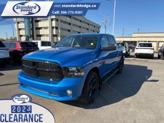 <b>Express Value Package, Sub Zero Package, Trailer Tow Group!</b><br> <br> <br> <br>  This Ram 1500 Classic is a top contender in the full-size pickup segment thanks to a winning combination of a strong powertrain, a smooth ride and a well-trimmed cabin. <br> <br>The reasons why this Ram 1500 Classic stands above its well-respected competition are evident: uncompromising capability, proven commitment to safety and security, and state-of-the-art technology. From its muscular exterior to the well-trimmed interior, this 2023 Ram 1500 Classic is more than just a workhorse. Get the job done in comfort and style while getting a great value with this amazing full-size truck. <br> <br> This hydro blue pearl Crew Cab 4X4 pickup   has a 8 speed automatic transmission and is powered by a  395HP 5.7L 8 Cylinder Engine.<br> <br> Our 1500 Classics trim level is Express. This Ram 1500 Express features upgraded aluminum wheels, front fog lamps and USB connectivity, along with a great selection of standard features such as class II towing equipment including a hitch, wiring harness and trailer sway control, heavy-duty suspension, cargo box lighting, and a locking tailgate. Additional features include heated and power adjustable side mirrors, UCconnect 3, cruise control, air conditioning, vinyl floor lining, and a rearview camera. This vehicle has been upgraded with the following features: Express Value Package, Sub Zero Package, Trailer Tow Group. <br><br> View the original window sticker for this vehicle with this url <b><a href=http://www.chrysler.com/hostd/windowsticker/getWindowStickerPdf.do?vin=1C6RR7KT4PS577696 target=_blank>http://www.chrysler.com/hostd/windowsticker/getWindowStickerPdf.do?vin=1C6RR7KT4PS577696</a></b>.<br> <br>To apply right now for financing use this link : <a href=https://standarddodge.ca/financing target=_blank>https://standarddodge.ca/financing</a><br><br> <br/><br>* Visit Us Today *Youve earned this - stop by Standard Chrysler Dodge Jeep Ram located at 208 Cheadle St W., Swift Current, SK S9H0B5 to make this car yours today! <br> Pricing may not reflect additional accessories that have been added to the advertised vehicle<br><br> Come by and check out our fleet of 30+ used cars and trucks and 120+ new cars and trucks for sale in Swift Current.  o~o