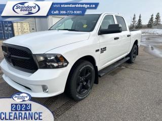 <b>Express Value Package, Sub Zero Package, Trailer Tow Group!</b><br> <br> <br> <br>  Get the job done right with this rugged Ram 1500 Classic pickup. <br> <br>The reasons why this Ram 1500 Classic stands above its well-respected competition are evident: uncompromising capability, proven commitment to safety and security, and state-of-the-art technology. From its muscular exterior to the well-trimmed interior, this 2023 Ram 1500 Classic is more than just a workhorse. Get the job done in comfort and style while getting a great value with this amazing full-size truck. <br> <br> This bright white Crew Cab 4X4 pickup   has a 8 speed automatic transmission and is powered by a  395HP 5.7L 8 Cylinder Engine.<br> <br> Our 1500 Classics trim level is Express. This Ram 1500 Express features upgraded aluminum wheels, front fog lamps and USB connectivity, along with a great selection of standard features such as class II towing equipment including a hitch, wiring harness and trailer sway control, heavy-duty suspension, cargo box lighting, and a locking tailgate. Additional features include heated and power adjustable side mirrors, UCconnect 3, cruise control, air conditioning, vinyl floor lining, and a rearview camera. This vehicle has been upgraded with the following features: Express Value Package, Sub Zero Package, Trailer Tow Group. <br><br> View the original window sticker for this vehicle with this url <b><a href=http://www.chrysler.com/hostd/windowsticker/getWindowStickerPdf.do?vin=1C6RR7KT9PS577693 target=_blank>http://www.chrysler.com/hostd/windowsticker/getWindowStickerPdf.do?vin=1C6RR7KT9PS577693</a></b>.<br> <br>To apply right now for financing use this link : <a href=https://standarddodge.ca/financing target=_blank>https://standarddodge.ca/financing</a><br><br> <br/><br>* Visit Us Today *Youve earned this - stop by Standard Chrysler Dodge Jeep Ram located at 208 Cheadle St W., Swift Current, SK S9H0B5 to make this car yours today! <br> Pricing may not reflect additional accessories that have been added to the advertised vehicle<br><br> Come by and check out our fleet of 30+ used cars and trucks and 120+ new cars and trucks for sale in Swift Current.  o~o
