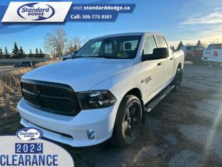 <b>Express Value Package, Sub Zero Package, Trailer Tow Group!</b><br> <br> <br> <br>  Reliable, dependable, and innovative, this Ram 1500 Classic proves that it has what it takes to get the job done right. <br> <br>The reasons why this Ram 1500 Classic stands above its well-respected competition are evident: uncompromising capability, proven commitment to safety and security, and state-of-the-art technology. From its muscular exterior to the well-trimmed interior, this 2023 Ram 1500 Classic is more than just a workhorse. Get the job done in comfort and style while getting a great value with this amazing full-size truck. <br> <br> This bright white Crew Cab 4X4 pickup   has a 8 speed automatic transmission and is powered by a  395HP 5.7L 8 Cylinder Engine.<br> <br> Our 1500 Classics trim level is Express. This Ram 1500 Express features upgraded aluminum wheels, front fog lamps and USB connectivity, along with a great selection of standard features such as class II towing equipment including a hitch, wiring harness and trailer sway control, heavy-duty suspension, cargo box lighting, and a locking tailgate. Additional features include heated and power adjustable side mirrors, UCconnect 3, cruise control, air conditioning, vinyl floor lining, and a rearview camera. This vehicle has been upgraded with the following features: Express Value Package, Sub Zero Package, Trailer Tow Group. <br><br> View the original window sticker for this vehicle with this url <b><a href=http://www.chrysler.com/hostd/windowsticker/getWindowStickerPdf.do?vin=1C6RR7KT0PS577694 target=_blank>http://www.chrysler.com/hostd/windowsticker/getWindowStickerPdf.do?vin=1C6RR7KT0PS577694</a></b>.<br> <br>To apply right now for financing use this link : <a href=https://standarddodge.ca/financing target=_blank>https://standarddodge.ca/financing</a><br><br> <br/><br>* Visit Us Today *Youve earned this - stop by Standard Chrysler Dodge Jeep Ram located at 208 Cheadle St W., Swift Current, SK S9H0B5 to make this car yours today! <br> Pricing may not reflect additional accessories that have been added to the advertised vehicle<br><br> Come by and check out our fleet of 30+ used cars and trucks and 120+ new cars and trucks for sale in Swift Current.  o~o