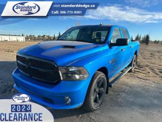 <b>Express Value Package, Sub Zero Package, Mopar Sport Performance Hood, Trailer Hitch!</b><br> <br> <br> <br>  Reliable, dependable, and innovative, this Ram 1500 Classic proves that it has what it takes to get the job done right. <br> <br>The reasons why this Ram 1500 Classic stands above its well-respected competition are evident: uncompromising capability, proven commitment to safety and security, and state-of-the-art technology. From its muscular exterior to the well-trimmed interior, this 2023 Ram 1500 Classic is more than just a workhorse. Get the job done in comfort and style while getting a great value with this amazing full-size truck. <br> <br> This hydro blue pearl Crew Cab 4X4 pickup   has a 8 speed automatic transmission and is powered by a  395HP 5.7L 8 Cylinder Engine.<br> <br> Our 1500 Classics trim level is Express. This Ram 1500 Express features upgraded aluminum wheels, front fog lamps and USB connectivity, along with a great selection of standard features such as class II towing equipment including a hitch, wiring harness and trailer sway control, heavy-duty suspension, cargo box lighting, and a locking tailgate. Additional features include heated and power adjustable side mirrors, UCconnect 3, cruise control, air conditioning, vinyl floor lining, and a rearview camera. This vehicle has been upgraded with the following features: Express Value Package, Sub Zero Package, Mopar Sport Performance Hood, Trailer Hitch. <br><br> View the original window sticker for this vehicle with this url <b><a href=http://www.chrysler.com/hostd/windowsticker/getWindowStickerPdf.do?vin=3C6RR7KT1PG667931 target=_blank>http://www.chrysler.com/hostd/windowsticker/getWindowStickerPdf.do?vin=3C6RR7KT1PG667931</a></b>.<br> <br>To apply right now for financing use this link : <a href=https://standarddodge.ca/financing target=_blank>https://standarddodge.ca/financing</a><br><br> <br/><br>* Visit Us Today *Youve earned this - stop by Standard Chrysler Dodge Jeep Ram located at 208 Cheadle St W., Swift Current, SK S9H0B5 to make this car yours today! <br> Pricing may not reflect additional accessories that have been added to the advertised vehicle<br><br> Come by and check out our fleet of 30+ used cars and trucks and 120+ new cars and trucks for sale in Swift Current.  o~o