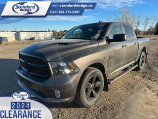 <b>Express Value Package, Sub Zero Package, Mopar Sport Performance Hood, Trailer Hitch!</b><br> <br> <br> <br>  This 2023 Ram 1500 Classic is the truck to have, thanks to its incredible powertrain and a well-appointed interior. <br> <br>The reasons why this Ram 1500 Classic stands above its well-respected competition are evident: uncompromising capability, proven commitment to safety and security, and state-of-the-art technology. From its muscular exterior to the well-trimmed interior, this 2023 Ram 1500 Classic is more than just a workhorse. Get the job done in comfort and style while getting a great value with this amazing full-size truck. <br> <br> This granite crystal metallic Crew Cab 4X4 pickup   has a 8 speed automatic transmission and is powered by a  395HP 5.7L 8 Cylinder Engine.<br> <br> Our 1500 Classics trim level is Express. This Ram 1500 Express features upgraded aluminum wheels, front fog lamps and USB connectivity, along with a great selection of standard features such as class II towing equipment including a hitch, wiring harness and trailer sway control, heavy-duty suspension, cargo box lighting, and a locking tailgate. Additional features include heated and power adjustable side mirrors, UCconnect 3, cruise control, air conditioning, vinyl floor lining, and a rearview camera. This vehicle has been upgraded with the following features: Express Value Package, Sub Zero Package, Mopar Sport Performance Hood, Trailer Hitch. <br><br> View the original window sticker for this vehicle with this url <b><a href=http://www.chrysler.com/hostd/windowsticker/getWindowStickerPdf.do?vin=3C6RR7KT4PG667938 target=_blank>http://www.chrysler.com/hostd/windowsticker/getWindowStickerPdf.do?vin=3C6RR7KT4PG667938</a></b>.<br> <br>To apply right now for financing use this link : <a href=https://standarddodge.ca/financing target=_blank>https://standarddodge.ca/financing</a><br><br> <br/><br>* Visit Us Today *Youve earned this - stop by Standard Chrysler Dodge Jeep Ram located at 208 Cheadle St W., Swift Current, SK S9H0B5 to make this car yours today! <br> Pricing may not reflect additional accessories that have been added to the advertised vehicle<br><br> Come by and check out our fleet of 30+ used cars and trucks and 120+ new cars and trucks for sale in Swift Current.  o~o
