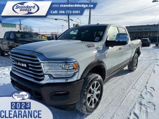 <b>6.7 Cummins HO Turbo Diesel, Sunroof, Longhorn Level 1 Equipment Group, Premium Leather Bucket Seats, Auto Leveling Rear Air Suspension!</b><br> <br> <br> <br>  This ultra capable Heavy Duty Ram 3500 HD is a muscular workhorse ready for any job you put in front of it. <br> <br>Endlessly capable, this 2024 Ram 3500HD pulls out all the stops, and has the towing capacity that sets it apart from the competition. On top of its proven Ram toughness, this Ram 3500HD has an ultra-quiet cabin full of amazing tech features that help make your workday more enjoyable. Whether youre in the commercial sector or looking for serious recreational towing rig, this impressive 3500HD is ready for anything that you are.<br> <br> This pearl white                    sought after diesel Crew Cab 4X4 pickup   has a 6 speed automatic transmission and is powered by a Cummins 400HP 6.7L Straight 6 Cylinder Engine.<br> <br> Our 3500s trim level is Longhorn. Stepping up to this Ram 3500 Longhorn rewards you with ventilated and heated and power-adjustable front seats with lumbar support, heated second row seats, power extendable trailer style side mirrors and side steps, and is also well equipped with class V towing equipment including a hitch, brake controller and trailer sway control, heavy duty suspension, front and reverse utility lights, cargo box lighting, and a rear step bumper. On the inside, occupants are treated to leather upholstery, dual-zone front automatic air conditioning, a genuine wood/leather-wrapped steering wheel, and illuminated front cupholders. Stay connected on the road via an 8.4-inch display powered by Uconnect 5 with GPS navigation, HD radio, Apple CarPlay and Android Auto, Alexa Built-In, SiriusXM streaming radio, trailer tow pages, off-road info pages, and mobile hotspot internet access. Additional features include a 10-speaker Alpine audio system, 115-volt rear auxiliary power outlet, remote engine start, and even more! This vehicle has been upgraded with the following features: 6.7 Cummins Ho Turbo Diesel, Sunroof, Longhorn Level 1 Equipment Group, Premium Leather Bucket Seats, Auto Leveling Rear Air Suspension, Towing Technology Group, 20 Inch Aluminum Wheels. <br><br> View the original window sticker for this vehicle with this url <b><a href=http://www.chrysler.com/hostd/windowsticker/getWindowStickerPdf.do?vin=3C63R3FL8RG147849 target=_blank>http://www.chrysler.com/hostd/windowsticker/getWindowStickerPdf.do?vin=3C63R3FL8RG147849</a></b>.<br> <br>To apply right now for financing use this link : <a href=https://standarddodge.ca/financing target=_blank>https://standarddodge.ca/financing</a><br><br> <br/><br>* Visit Us Today *Youve earned this - stop by Standard Chrysler Dodge Jeep Ram located at 208 Cheadle St W., Swift Current, SK S9H0B5 to make this car yours today! <br> Pricing may not reflect additional accessories that have been added to the advertised vehicle<br><br> Come by and check out our fleet of 30+ used cars and trucks and 120+ new cars and trucks for sale in Swift Current.  o~o