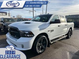 <b>Express Value Package, Sub Zero Package, Mopar Sport Performance Hood, Trailer Tow Group, Running Boards !</b><br> <br> <br> <br>  This Ram 1500 Classic is a top contender in the full-size pickup segment thanks to a winning combination of a strong powertrain, a smooth ride and a well-trimmed cabin. <br> <br>The reasons why this Ram 1500 Classic stands above its well-respected competition are evident: uncompromising capability, proven commitment to safety and security, and state-of-the-art technology. From its muscular exterior to the well-trimmed interior, this 2023 Ram 1500 Classic is more than just a workhorse. Get the job done in comfort and style while getting a great value with this amazing full-size truck. <br> <br> This bright white Crew Cab 4X4 pickup   has a 8 speed automatic transmission and is powered by a  395HP 5.7L 8 Cylinder Engine.<br> <br> Our 1500 Classics trim level is Express. This Ram 1500 Express features upgraded aluminum wheels, front fog lamps and USB connectivity, along with a great selection of standard features such as class II towing equipment including a hitch, wiring harness and trailer sway control, heavy-duty suspension, cargo box lighting, and a locking tailgate. Additional features include heated and power adjustable side mirrors, UCconnect 3, cruise control, air conditioning, vinyl floor lining, and a rearview camera. This vehicle has been upgraded with the following features: Express Value Package, Sub Zero Package, Mopar Sport Performance Hood, Trailer Tow Group, Running Boards . <br><br> View the original window sticker for this vehicle with this url <b><a href=http://www.chrysler.com/hostd/windowsticker/getWindowStickerPdf.do?vin=3C6RR7KT2PG667825 target=_blank>http://www.chrysler.com/hostd/windowsticker/getWindowStickerPdf.do?vin=3C6RR7KT2PG667825</a></b>.<br> <br>To apply right now for financing use this link : <a href=https://standarddodge.ca/financing target=_blank>https://standarddodge.ca/financing</a><br><br> <br/><br>* Visit Us Today *Youve earned this - stop by Standard Chrysler Dodge Jeep Ram located at 208 Cheadle St W., Swift Current, SK S9H0B5 to make this car yours today! <br> Pricing may not reflect additional accessories that have been added to the advertised vehicle<br><br> Come by and check out our fleet of 30+ used cars and trucks and 120+ new cars and trucks for sale in Swift Current.  o~o