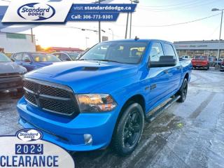 <b>Express Value Package, Sub Zero Package, Mopar Sport Performance Hood, Trailer Tow Group, Running Boards !</b><br> <br> <br> <br>  Get the job done right with this rugged Ram 1500 Classic pickup. <br> <br>The reasons why this Ram 1500 Classic stands above its well-respected competition are evident: uncompromising capability, proven commitment to safety and security, and state-of-the-art technology. From its muscular exterior to the well-trimmed interior, this 2023 Ram 1500 Classic is more than just a workhorse. Get the job done in comfort and style while getting a great value with this amazing full-size truck. <br> <br> This hydro blue pearl Crew Cab 4X4 pickup   has a 8 speed automatic transmission and is powered by a  395HP 5.7L 8 Cylinder Engine.<br> <br> Our 1500 Classics trim level is Express. This Ram 1500 Express features upgraded aluminum wheels, front fog lamps and USB connectivity, along with a great selection of standard features such as class II towing equipment including a hitch, wiring harness and trailer sway control, heavy-duty suspension, cargo box lighting, and a locking tailgate. Additional features include heated and power adjustable side mirrors, UCconnect 3, cruise control, air conditioning, vinyl floor lining, and a rearview camera. This vehicle has been upgraded with the following features: Express Value Package, Sub Zero Package, Mopar Sport Performance Hood, Trailer Tow Group, Running Boards . <br><br> View the original window sticker for this vehicle with this url <b><a href=http://www.chrysler.com/hostd/windowsticker/getWindowStickerPdf.do?vin=3C6RR7KTXPG667829 target=_blank>http://www.chrysler.com/hostd/windowsticker/getWindowStickerPdf.do?vin=3C6RR7KTXPG667829</a></b>.<br> <br>To apply right now for financing use this link : <a href=https://standarddodge.ca/financing target=_blank>https://standarddodge.ca/financing</a><br><br> <br/><br>* Visit Us Today *Youve earned this - stop by Standard Chrysler Dodge Jeep Ram located at 208 Cheadle St W., Swift Current, SK S9H0B5 to make this car yours today! <br> Pricing may not reflect additional accessories that have been added to the advertised vehicle<br><br> Come by and check out our fleet of 30+ used cars and trucks and 120+ new cars and trucks for sale in Swift Current.  o~o
