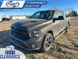 <b>Express Value Package, Sub Zero Package, Mopar Sport Performance Hood, Trailer Tow Group, Running Boards !</b><br> <br> <br> <br>  Get the job done right with this rugged Ram 1500 Classic pickup. <br> <br>The reasons why this Ram 1500 Classic stands above its well-respected competition are evident: uncompromising capability, proven commitment to safety and security, and state-of-the-art technology. From its muscular exterior to the well-trimmed interior, this 2023 Ram 1500 Classic is more than just a workhorse. Get the job done in comfort and style while getting a great value with this amazing full-size truck. <br> <br> This granite crystal metallic Crew Cab 4X4 pickup   has a 8 speed automatic transmission and is powered by a  395HP 5.7L 8 Cylinder Engine.<br> <br> Our 1500 Classics trim level is Express. This Ram 1500 Express features upgraded aluminum wheels, front fog lamps and USB connectivity, along with a great selection of standard features such as class II towing equipment including a hitch, wiring harness and trailer sway control, heavy-duty suspension, cargo box lighting, and a locking tailgate. Additional features include heated and power adjustable side mirrors, UCconnect 3, cruise control, air conditioning, vinyl floor lining, and a rearview camera. This vehicle has been upgraded with the following features: Express Value Package, Sub Zero Package, Mopar Sport Performance Hood, Trailer Tow Group, Running Boards . <br><br> View the original window sticker for this vehicle with this url <b><a href=http://www.chrysler.com/hostd/windowsticker/getWindowStickerPdf.do?vin=3C6RR7KT6PG667827 target=_blank>http://www.chrysler.com/hostd/windowsticker/getWindowStickerPdf.do?vin=3C6RR7KT6PG667827</a></b>.<br> <br>To apply right now for financing use this link : <a href=https://standarddodge.ca/financing target=_blank>https://standarddodge.ca/financing</a><br><br> <br/><br>* Visit Us Today *Youve earned this - stop by Standard Chrysler Dodge Jeep Ram located at 208 Cheadle St W., Swift Current, SK S9H0B5 to make this car yours today! <br> Pricing may not reflect additional accessories that have been added to the advertised vehicle<br><br> Come by and check out our fleet of 30+ used cars and trucks and 120+ new cars and trucks for sale in Swift Current.  o~o