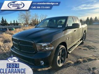 <b>Express Value Package, Sub Zero Package, Trailer Tow Group!</b><br> <br> <br> <br>  This 2023 Ram 1500 Classic is the truck to have, thanks to its incredible powertrain and a well-appointed interior. <br> <br>The reasons why this Ram 1500 Classic stands above its well-respected competition are evident: uncompromising capability, proven commitment to safety and security, and state-of-the-art technology. From its muscular exterior to the well-trimmed interior, this 2023 Ram 1500 Classic is more than just a workhorse. Get the job done in comfort and style while getting a great value with this amazing full-size truck. <br> <br> This diamond black crystal pearlcoat Crew Cab 4X4 pickup   has a 8 speed automatic transmission and is powered by a  395HP 5.7L 8 Cylinder Engine.<br> <br> Our 1500 Classics trim level is Express. This Ram 1500 Express features upgraded aluminum wheels, front fog lamps and USB connectivity, along with a great selection of standard features such as class II towing equipment including a hitch, wiring harness and trailer sway control, heavy-duty suspension, cargo box lighting, and a locking tailgate. Additional features include heated and power adjustable side mirrors, UCconnect 3, cruise control, air conditioning, vinyl floor lining, and a rearview camera. This vehicle has been upgraded with the following features: Express Value Package, Sub Zero Package, Trailer Tow Group. <br><br> View the original window sticker for this vehicle with this url <b><a href=http://www.chrysler.com/hostd/windowsticker/getWindowStickerPdf.do?vin=1C6RR7KT2PS586557 target=_blank>http://www.chrysler.com/hostd/windowsticker/getWindowStickerPdf.do?vin=1C6RR7KT2PS586557</a></b>.<br> <br>To apply right now for financing use this link : <a href=https://standarddodge.ca/financing target=_blank>https://standarddodge.ca/financing</a><br><br> <br/><br>* Visit Us Today *Youve earned this - stop by Standard Chrysler Dodge Jeep Ram located at 208 Cheadle St W., Swift Current, SK S9H0B5 to make this car yours today! <br> Pricing may not reflect additional accessories that have been added to the advertised vehicle<br><br> Come by and check out our fleet of 30+ used cars and trucks and 120+ new cars and trucks for sale in Swift Current.  o~o