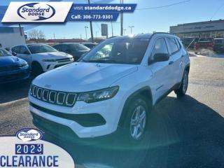 <b>2.0L I4 DOHC DI Turbo Engine w/ ESS, Sport Appearance Plus!</b><br> <br> <br> <br>  Elevate your driving experience with this 2024 Jeep Compass, with advanced tech and a slew of great standard features. <br> <br>Keeping with quintessential Jeep engineering, this 2024 Compass sports a striking exterior design, with an extremely refined interior, loaded with the latest and greatest safety, infotainment and convenience technology. This SUV also has the off-road prowess to booth, with rugged build quality and great reliability to ensure that you get to your destination and back, as many times as you want. <br> <br> This bright white SUV  has a 8 speed automatic transmission and is powered by a  200HP 2.0L 4 Cylinder Engine.<br> <br> Our Compasss trim level is Sport. This Jeep Compass Sport comes well-equipped with great standard features such as heated front seats, an 10.1-inch infotainment screen powered by Uconnect 5 with Apple CarPlay and Android Auto, towing equipment including trailer sway control, push button start, air conditioning, cruise control with steering wheel controls, and front and rear cupholders. Safety features also include lane keeping assist with lane departure warning, forward collision warning with active braking, driver monitoring alert, and a rearview camera. This vehicle has been upgraded with the following features: 2.0l I4 Dohc Di Turbo Engine W/ Ess, Sport Appearance Plus. <br><br> View the original window sticker for this vehicle with this url <b><a href=http://www.chrysler.com/hostd/windowsticker/getWindowStickerPdf.do?vin=3C4NJDAN7RT591562 target=_blank>http://www.chrysler.com/hostd/windowsticker/getWindowStickerPdf.do?vin=3C4NJDAN7RT591562</a></b>.<br> <br>To apply right now for financing use this link : <a href=https://standarddodge.ca/financing target=_blank>https://standarddodge.ca/financing</a><br><br> <br/><br>* Visit Us Today *Youve earned this - stop by Standard Chrysler Dodge Jeep Ram located at 208 Cheadle St W., Swift Current, SK S9H0B5 to make this car yours today! <br> Pricing may not reflect additional accessories that have been added to the advertised vehicle<br><br> Come by and check out our fleet of 30+ used cars and trucks and 120+ new cars and trucks for sale in Swift Current.  o~o