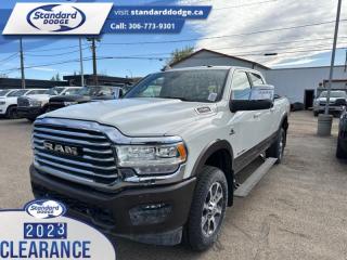 <b>6.7 Cummins Turbo Diesel, Longhorn Level 1 Equipment Group, Premium Leather Bucket Seats, 20 inch Aluminum Wheels!</b><br> <br> <br> <br>Mud Flaps  This ultra capable Heavy Duty Ram 2500 is a muscular workhorse ready for any job you put in front of it. 4 x Gatorback Mud Flaps<br> <br> This pearl white                    sought after diesel Crew Cab 4X4 pickup   has a 6 speed automatic transmission and is powered by a Cummins 370HP 6.7L Straight 6 Cylinder Engine. This vehicle has been upgraded with the following features: 6.7 Cummins Turbo Diesel, Longhorn Level 1 Equipment Group, Premium Leather Bucket Seats, 20 Inch Aluminum Wheels. <br><br> View the original window sticker for this vehicle with this url <b><a href=http://www.chrysler.com/hostd/windowsticker/getWindowStickerPdf.do?vin=3C6UR5GL1RG189262 target=_blank>http://www.chrysler.com/hostd/windowsticker/getWindowStickerPdf.do?vin=3C6UR5GL1RG189262</a></b>.<br> <br>To apply right now for financing use this link : <a href=https://standarddodge.ca/financing target=_blank>https://standarddodge.ca/financing</a><br><br> <br/><br>* Visit Us Today *Youve earned this - stop by Standard Chrysler Dodge Jeep Ram located at 208 Cheadle St W., Swift Current, SK S9H0B5 to make this car yours today! <br> Pricing may not reflect additional accessories that have been added to the advertised vehicle<br><br> Come by and check out our fleet of 30+ used cars and trucks and 90+ new cars and trucks for sale in Swift Current.  o~o