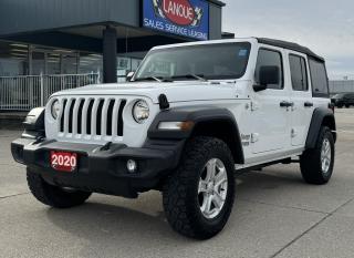 <p style=text-align: center;><strong><span style=font-size: 18pt;>2020 JEEP WRANGLER SPORT 4X4</span></strong></p><p style=text-align: center;><span style=font-size: 18pt;><span style=font-size: 24px;><strong> 2.0L DOHC I–4 DI TURBOCHARGED ENGINE W/ STOP/START </strong></span></span></p><p style=text-align: center;><span style=font-size: 14pt;>270 HORSEPOWER / 290 LB-FT OF TORQUE</span></p><p style=text-align: center;><span style=font-size: 14pt;>10.9L/100KM HIGHWAY / 11.5L/100KM CITY / 11.2L/100KM COMBINED</span></p><p style=text-align: center;><strong><span style=font-size: 18pt;>8–SPEED TORQUEFLITE AUTOMATIC TRANSMISSION</span></strong></p><p style=text-align: center;><strong><span style=font-size: 18pt;>17 TECH SILVER ALUMINIUM RIMS</span></strong></p><p style=text-align: center;> </p><p style=text-align: center;><span style=font-size: 18pt;><span style=font-size: 24px;><span style=font-size: 14pt;><strong>FUNCTIONAL / SAFETY  FEATURES </strong></span></span></span></p><p style=text-align: center;><span style=font-size: 18pt;><span style=font-size: 24px;><span style=font-size: 14pt;>2.72:1 Command–Trac part–time 4WD system, Electronic Stability Control, Traction Control, Electronic Roll Mitigation, Hill Start Assist, Hill Descent Control, Trailer Sway Control, 4–wheel anti–lock disc brakes, Supplemental front seat–mounted side air bags, Advanced multistage front air bags, Child Seat Anchor System – LATCH Ready, Engine block heater, ParkView Rear Back–Up Camera, Transmission skid plate, Fuel tank skid plate, Transfer case skid plate, Black tow hooks (2 front and 1 rear), Tilt/telescoping steering column, Push–button start, Hands–free communication with Bluetooth streaming, Media hub with USB port and auxiliary input jack, 8–speaker sound system with overhead sound bar, Steering wheel–mounted audio controls, Cruise control, Air conditioning with manual temperature control, Tire pressure monitoring system, Full–size spare tire, </span></span><span style=font-size: 18.6667px;>Sun visors with illuminated vanity mirrors, Speed–sensitive power locks, Automatic headlamps, Deep–tint sunscreen windows, Leather–wrapped steering wheel, Power heated exterior mirrors, Power windows with front 1–touch down, Remote keyless entry, Security alarm </span></span></p><p style=text-align: center;> </p><p style=text-align: center;><span style=font-size: 18pt;><span style=font-size: 18.6667px;><strong>CONVENIENCE GROUP</strong></span></span></p><p style=text-align: center;><span style=font-size: 18.6667px;>Universal garage door opener, Remote start system </span></p><p style=text-align: center;> </p><p style=text-align: center;> </p><p style=text-align: center;> </p><p style=text-align: center;><span style=font-size: 14pt; font-weight: bolder; font-family: arial, helvetica, sans-serif; background-color: #ffffff; color: #212529;>Here at Lanoue/Amfar Sales, Service & Leasing in Tilbury, we take pride in providing the public with a wide variety of High-Quality Pre-owned Vehicles. We recondition and certify our vehicles to a level of excellence that exceeds the Status Quo. We treat our Customers like family and provide the highest level of service from Start to Finish. If you’d like a smooth & stress-free car shopping experience, give one of our Sales Associates a call at 1-844-682-3325 to help you find your next NEW-TO-YOU vehicle!</span></p><p style=box-sizing: border-box; margin-bottom: 1rem; margin-top: 0px; color: #212529; font-family: -apple-system, BlinkMacSystemFont, Segoe UI, Roboto, Helvetica Neue, Arial, Noto Sans, Liberation Sans, sans-serif, Apple Color Emoji, Segoe UI Emoji, Segoe UI Symbol, Noto Color Emoji; font-size: 16px; background-color: #ffffff; text-align: center; line-height: 1;><span style=box-sizing: border-box; font-family: arial, helvetica, sans-serif;><span style=box-sizing: border-box; font-weight: bolder;><span style=box-sizing: border-box; font-size: 14pt;>Although we try to take great care in being accurate with the information in this listing, from time to time, errors occur. The vehicle is priced as it is physically equipped. Minor variances will not effect pricing. Please verify the vehicle is As Expected when you visit. Thank You!</span></span></span></p>