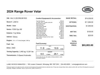 New 2024 Land Rover Range Rover Velar Dynamic SE 2024 IS HERE! for sale in Winnipeg, MB